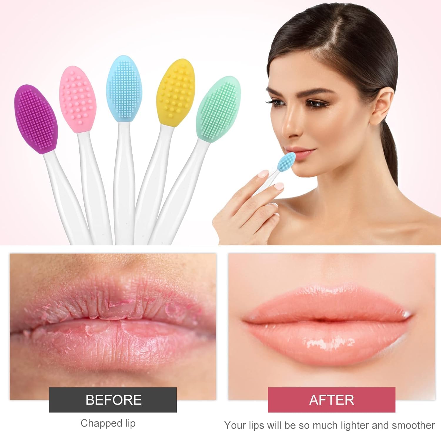 Double-Sided Silicone Lip Exfoliating Brush for Dry Lips - Gentle Lip Scrubber & Massage Tool (Pack of 1) - Perfect for Exfoliation Before Lipstick & Lip Care Routine