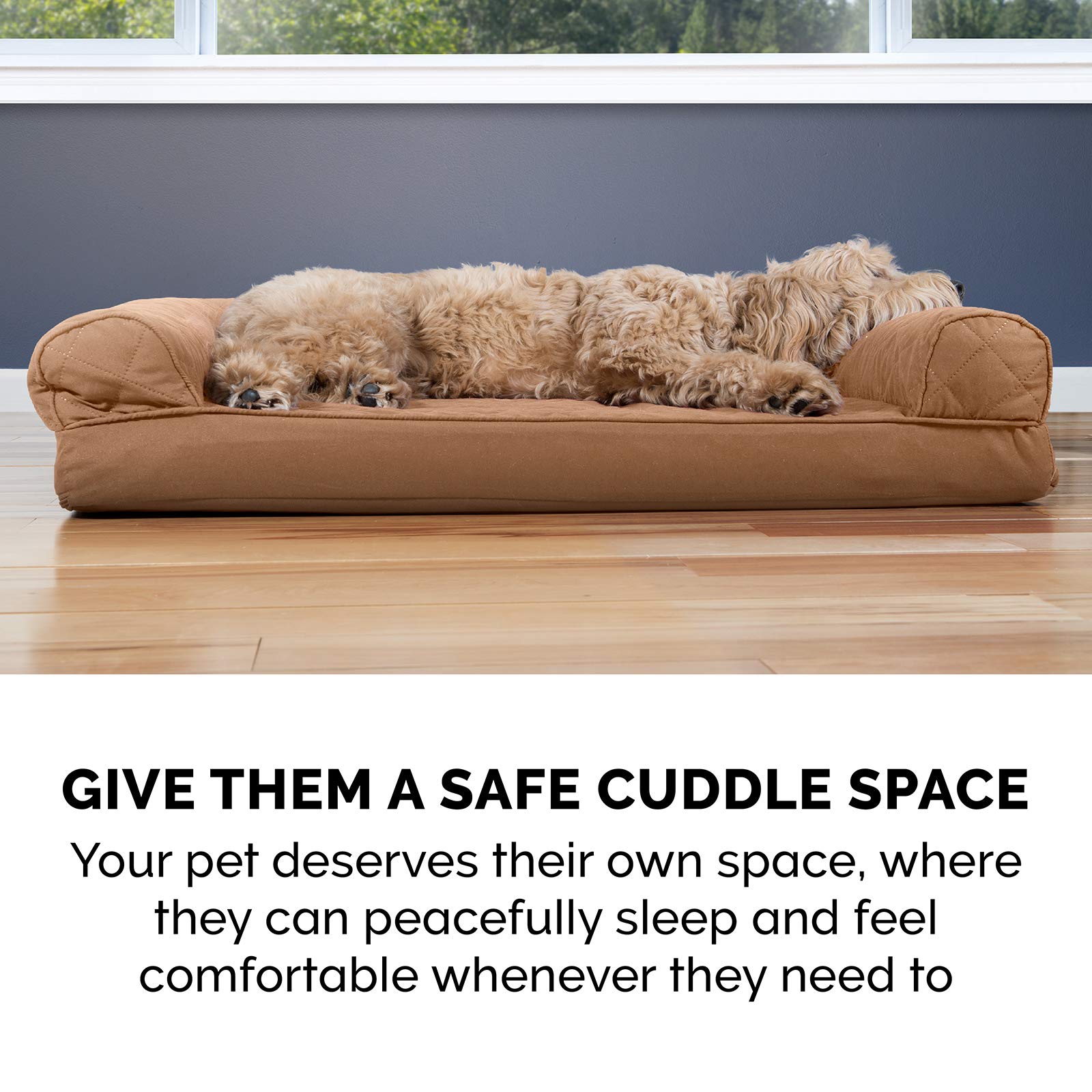 Furhaven Orthopedic Memory Foam Dog Bed for Large Dogs up to 95 lbs - Removable Bolster & Machine Washable Cover - Quilted Sofa Design in Toasted Brown (Jumbo/XL) - Perfect for Living Room, Bedroom or Pet-Friendly Office Spaces