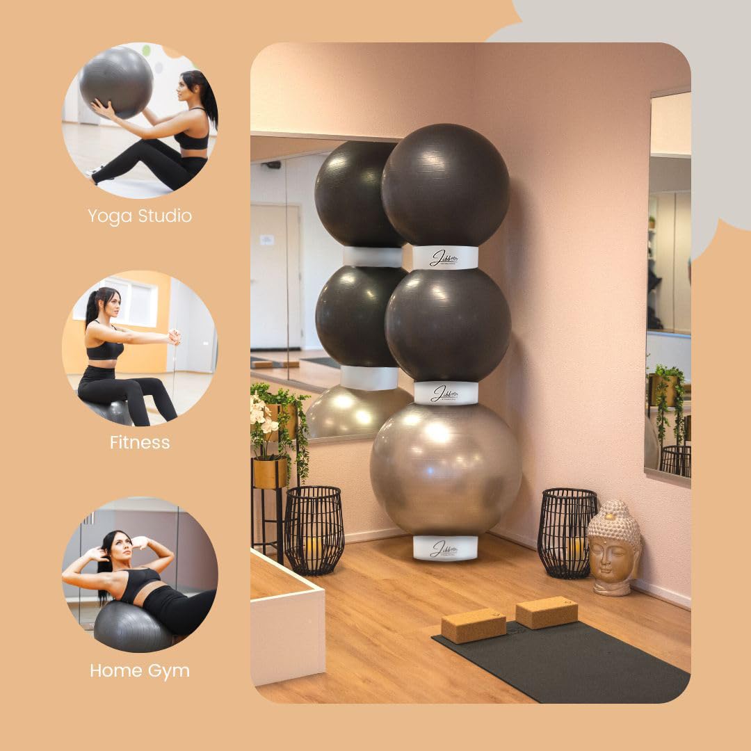 Jibb® 3-Pack Exercise Ball Holders - Yoga & Stability Ball Rack for Home Gym & Studio Storage | Durable Physio Ball Stand Organizer | Perfect for Yoga, Pilates & Fitness Training | Space-Saving Solution for Exercise Balls