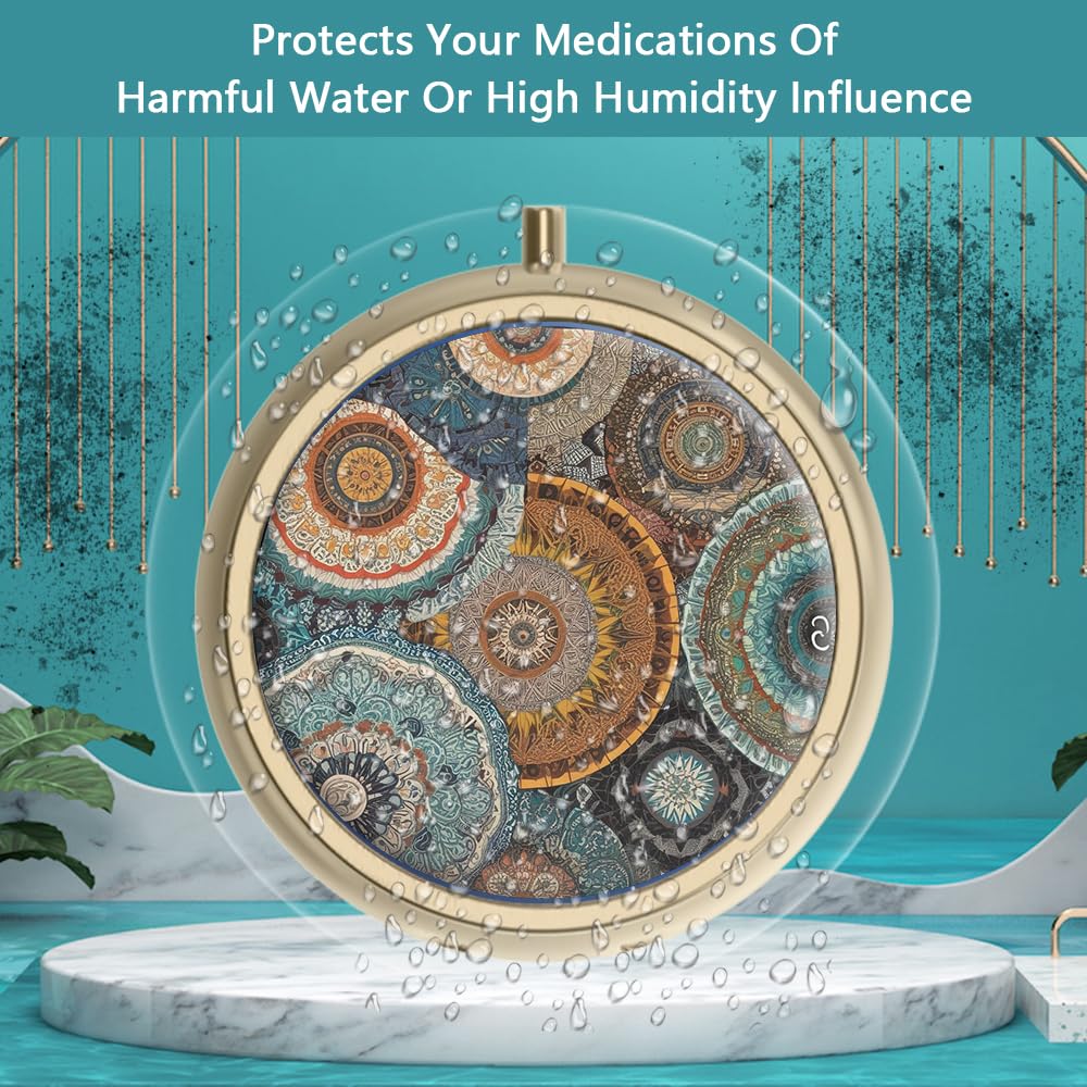 3-Compartment Portable Pill Organizer - Decorative Metal Medicine Case for Vitamins & Pills - Compact for Pocket or Purse - Unique Gift Idea (Blue Cracked Marble Design) - Perfect for Travel, Daily Medication & Elderly Care