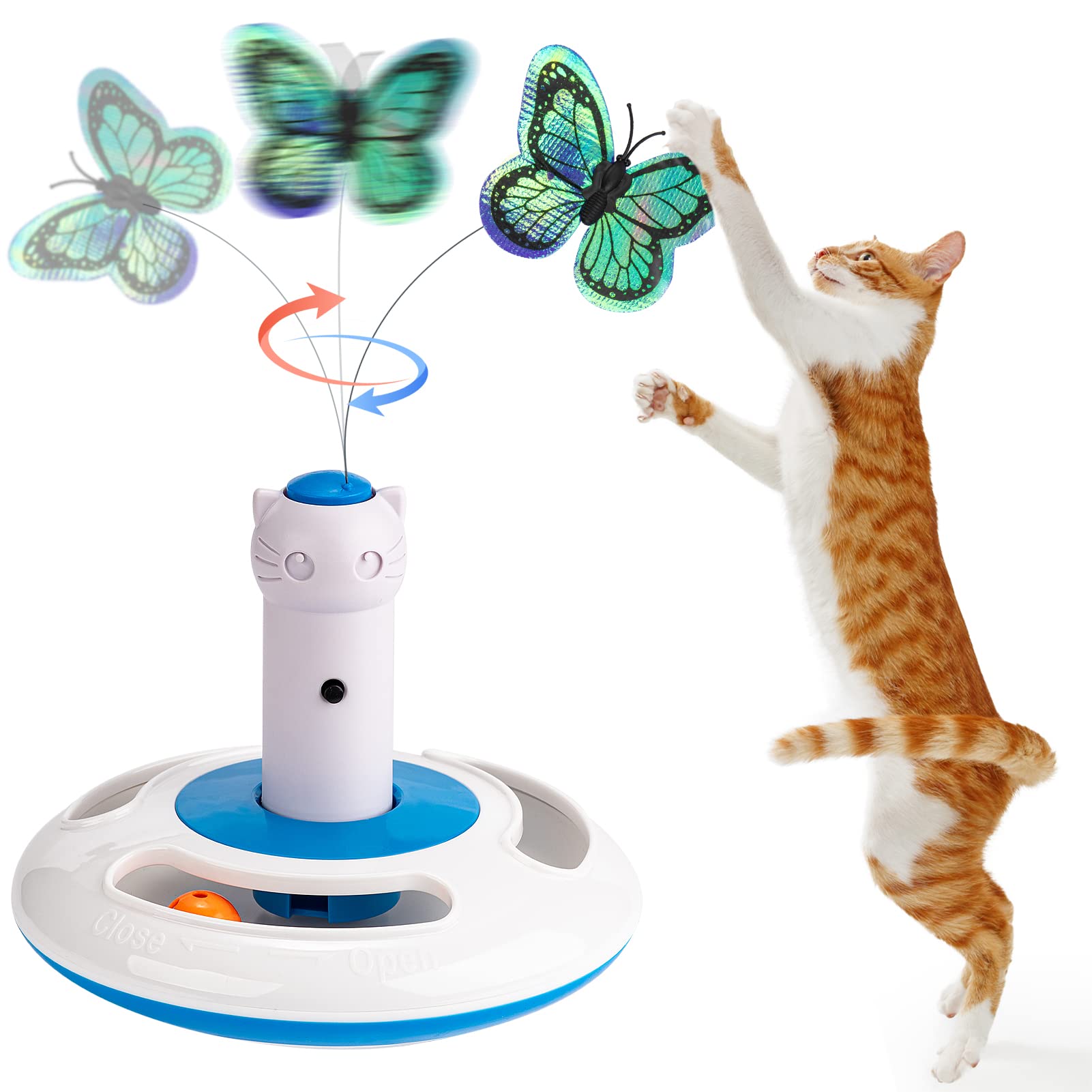Interactive Cat Toys - Automatic Electric Rotating Butterfly & Ball Exercise Kitten Toy for Indoor Cats | Fun Teaser Toy with Motion Sensor | Perfect for Playtime, Exercise & Boredom Relief