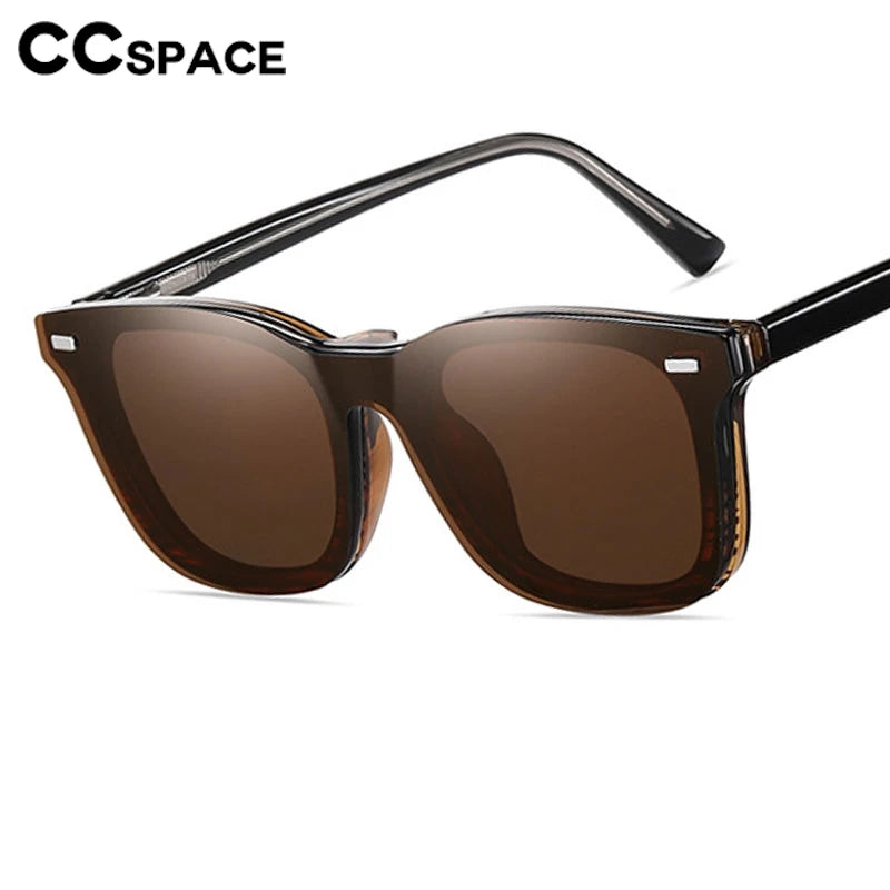 CCSpace Women's Square Full Rim Eyeglasses with Clip-On Sunglasses - Lightweight TR90 Alloy Frame - Fashionable Reading Glasses for Work, Driving & Outdoor Activities