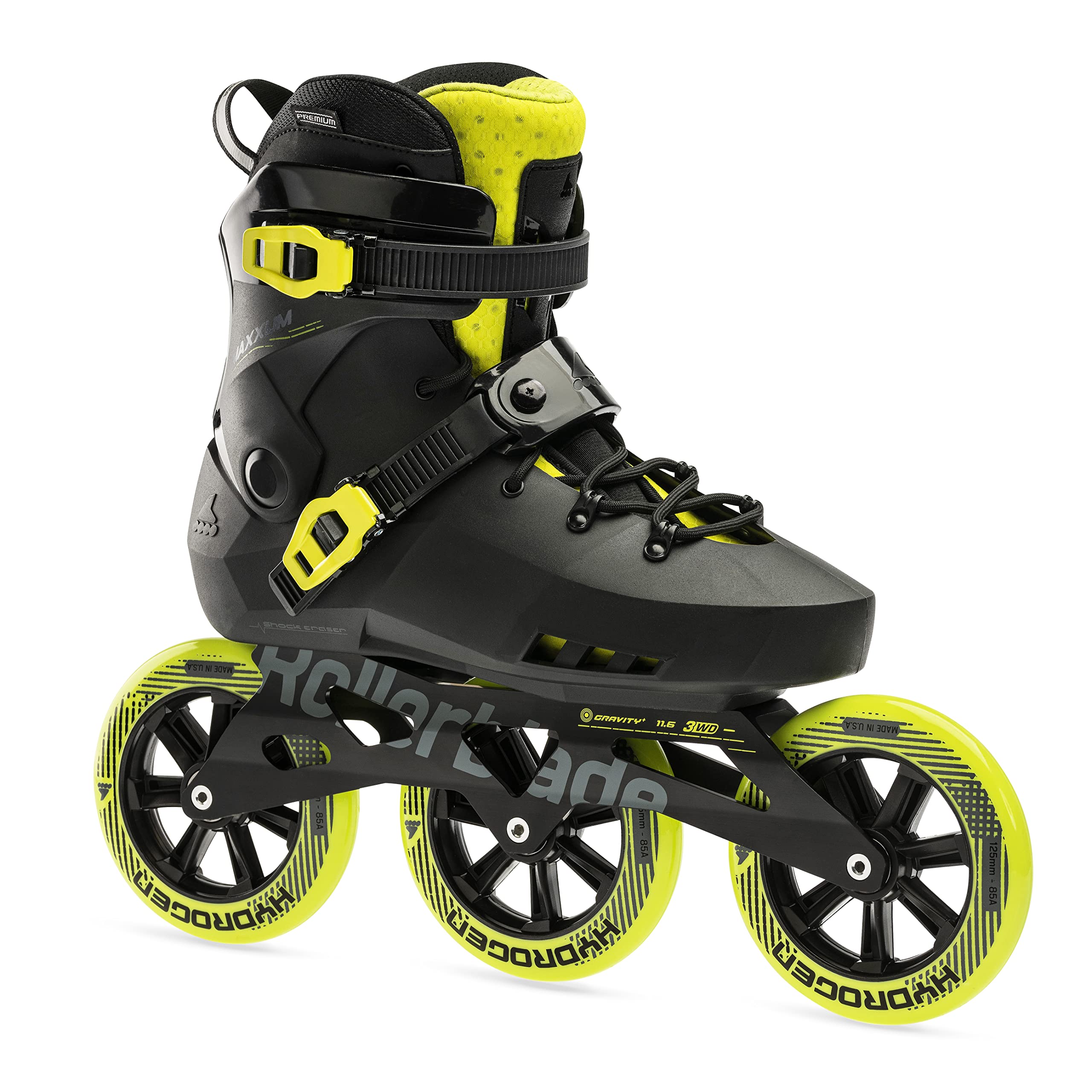 Rollerblade Maxxum 125 Unisex Adult Urban Inline Skates - High Performance Black & Lime Wheels for Fitness & City Commuting