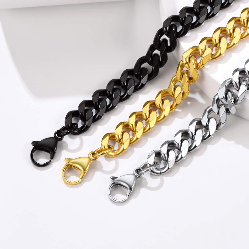 PROSTEEL 316L Stainless Steel Cuban Link Bracelet for Men - Gold, Black, Silver Tone Hypoallergenic Jewelry - 7.5