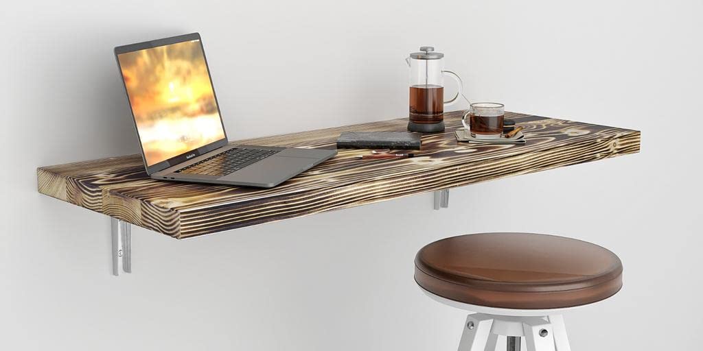 Wall Mounted Floating Desk - Foldable Space Saving Table for Small Spaces, Kitchen Counter, Laundry Shelf & Home Office (40x16 Inch, Rustic Burn) - Perfect for Apartments, Dorms & Tiny Homes
