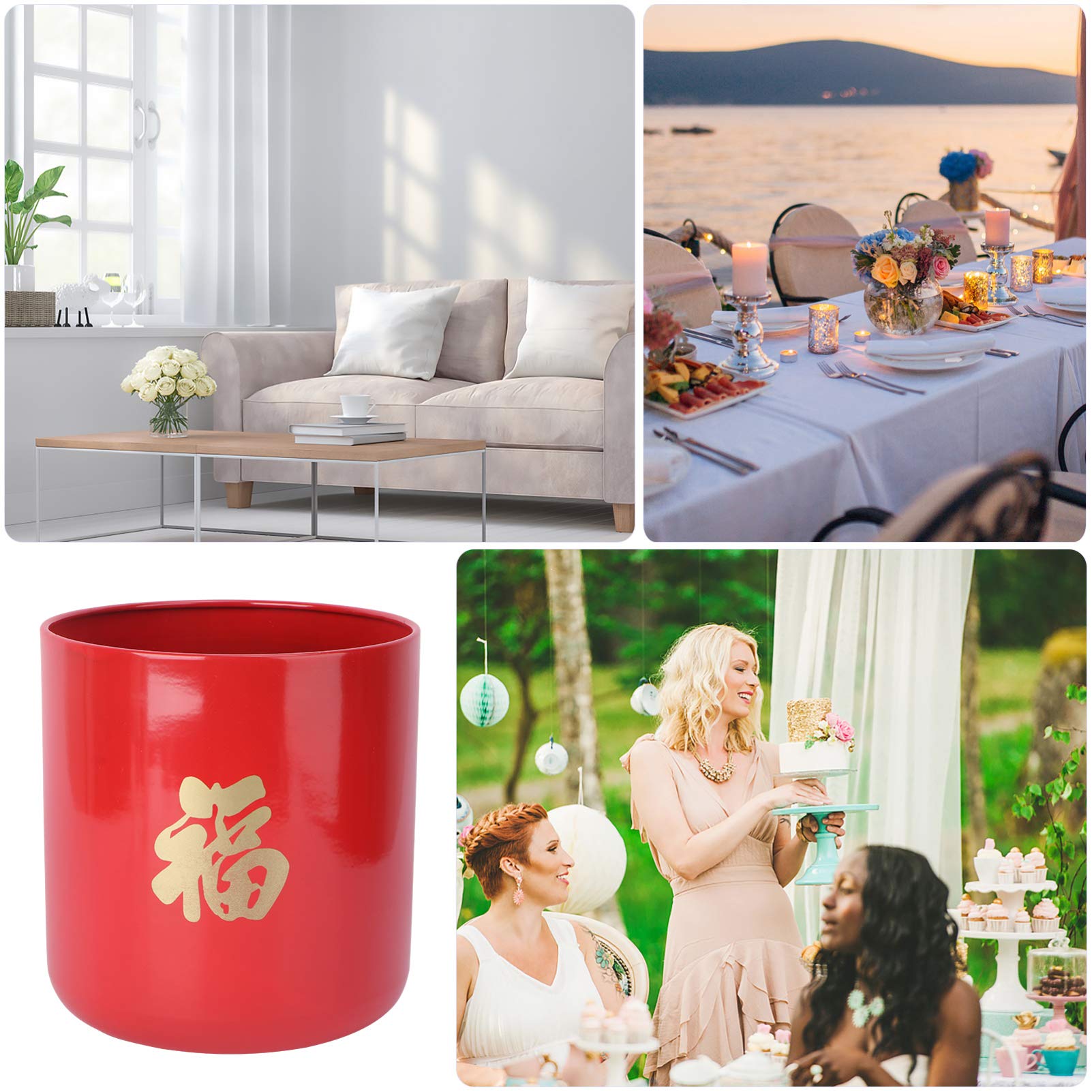 DOITOOL Chinese New Year Floral Arrangement Bucket - 1pc Iron Fu Word Hug Bucket for Flower Decor, Unique Home & Wedding Centerpiece, Festive Holiday Decoration