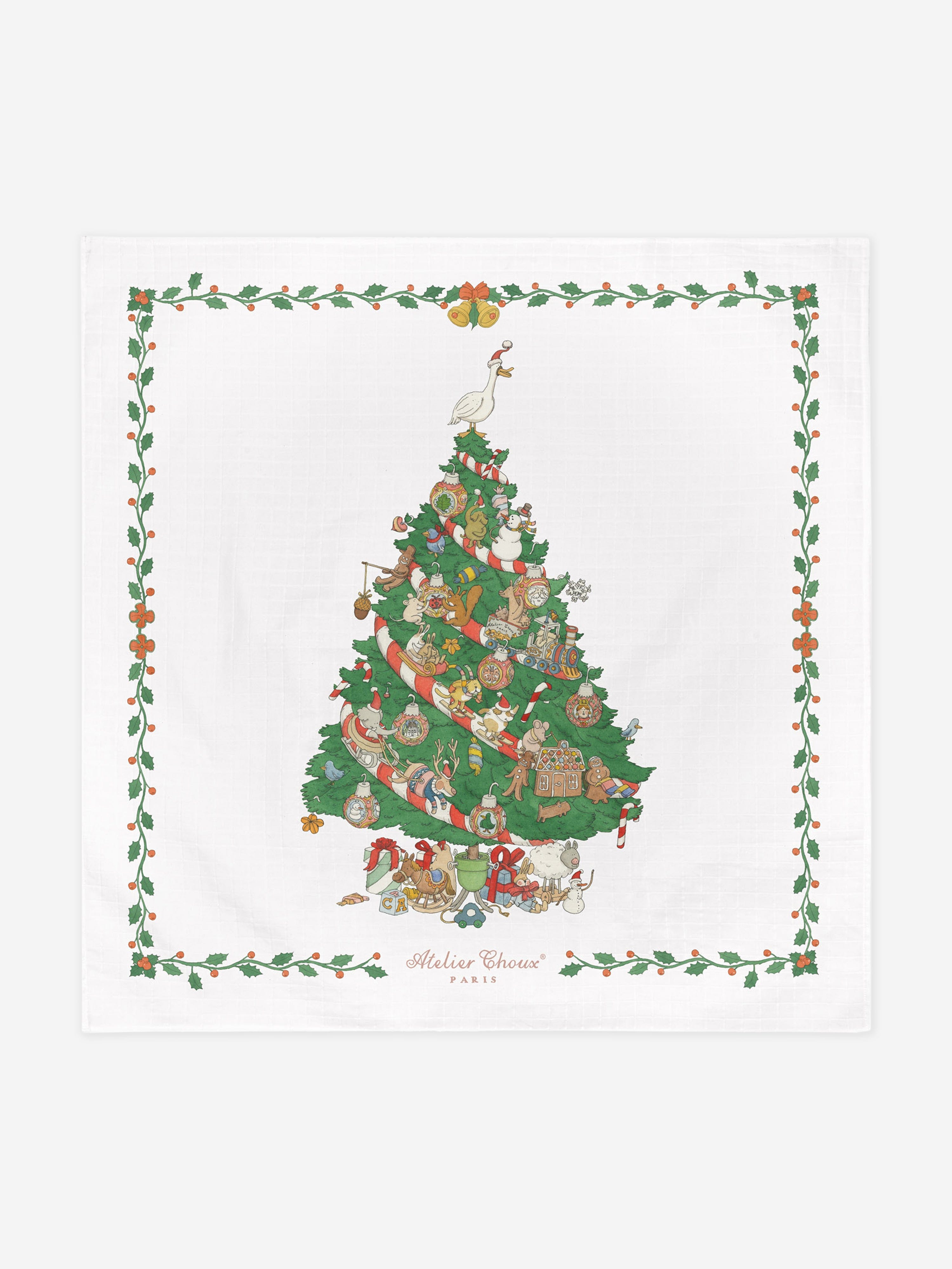 Atelier Choux White Baby Christmas Morning Swaddle Blanket 100cm - Soft Newborn Swaddling for Holiday Photos & Cozy Nursery Decor
