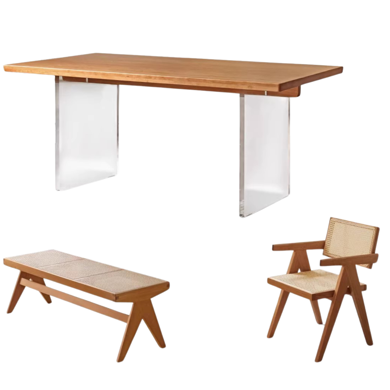 Solid Oak & Cherry Wood Acrylic Suspension Dining Table - Modern Floating Design for Small Spaces, Kitchens & Contemporary Dining Rooms