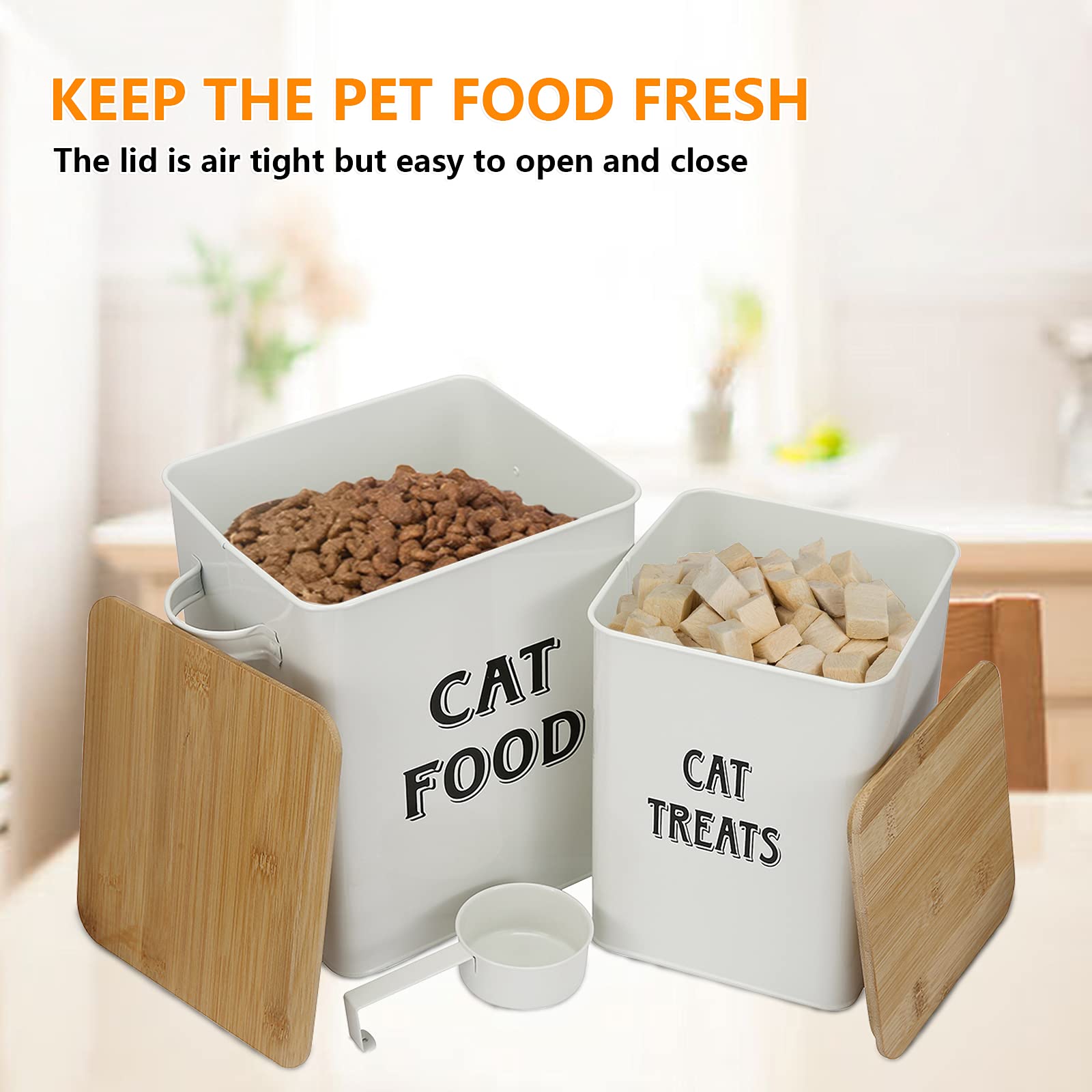 Premium Cat Food Storage Container with Lid & Scoop - Airtight Farmhouse Pet Food Bin for Dry & Wet Treats, Durable Kitchen Countertop & Shelf Organizer - Ideal Gift for Cat Owners - Perfect for Home, Travel & Outdoor Use