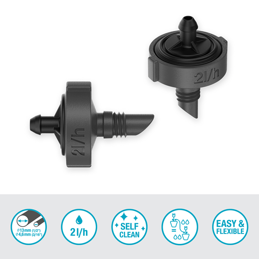 Gardena Endline Drip Head 2 l/h - Pressure Regulating Drip Irrigation Emitter for Garden & Greenhouse Watering System