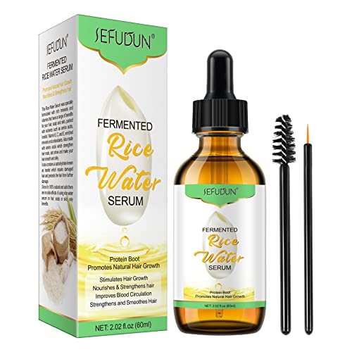 Fermented Rice Water Hair Growth Serum - 30ml for Thinning Hair & Hair Loss Treatment - Promotes Thicker, Stronger Hair - Natural Hair Care Solution (White) | Perfect for Daily Scalp Massage & Overnight Hair Repair