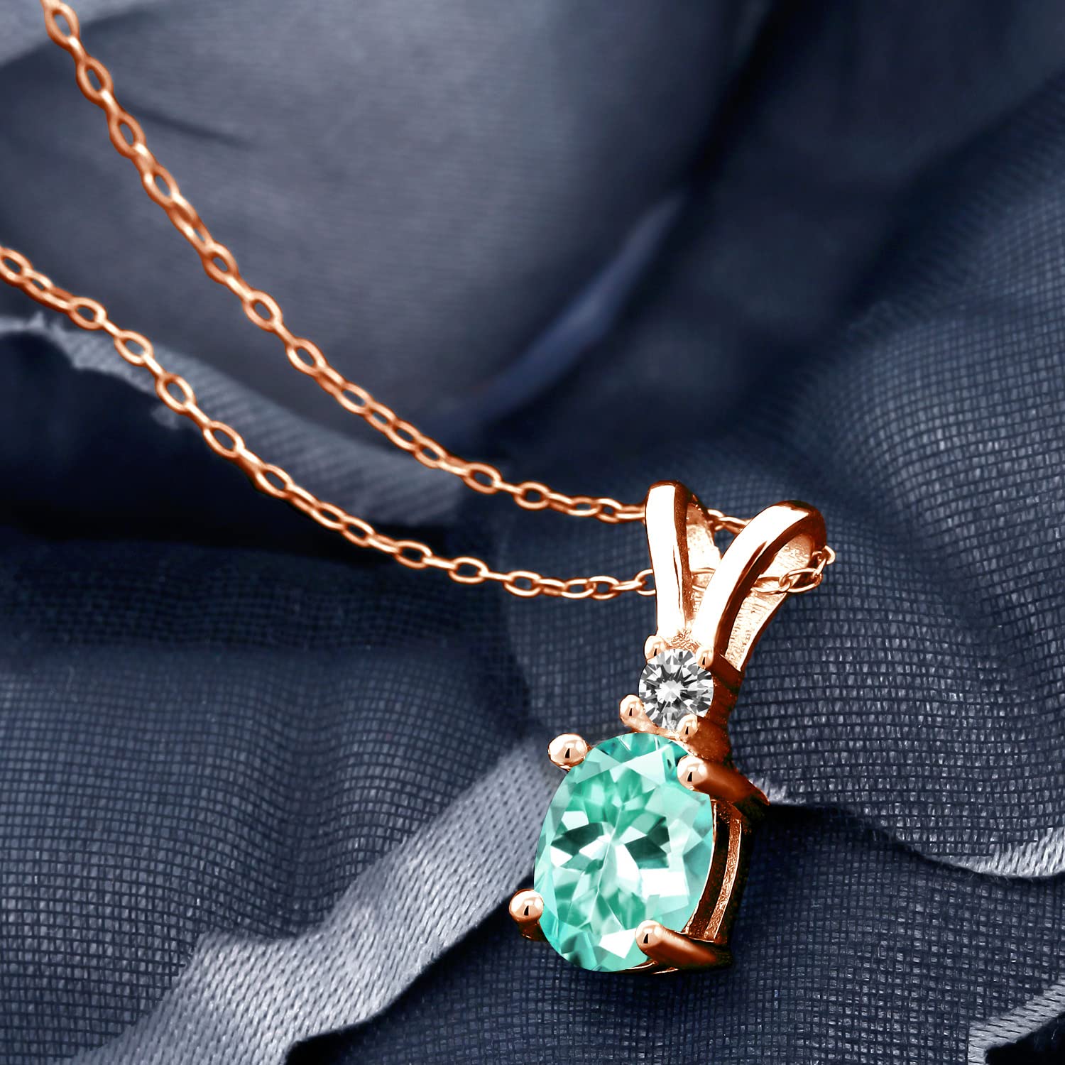 1.27 Ct Natural Blue Apatite & White Diamond Pendant Necklace - 18K Rose Gold Plated Sterling Silver with Chain - Elegant Jewelry Gift for Women, Perfect for Weddings & Special Occasions