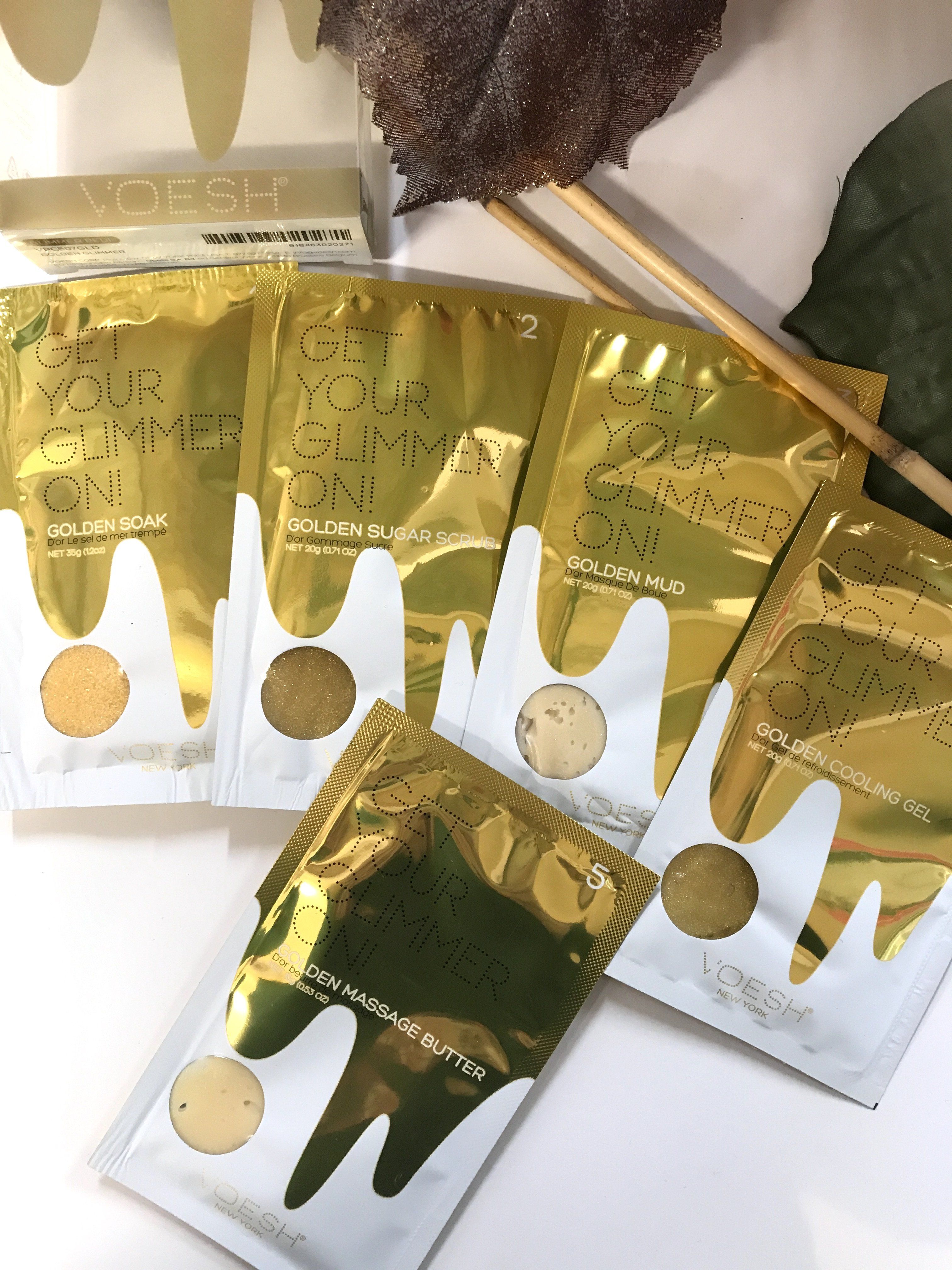 Voesh Spa Pedi in a Box - Golden Vanilla Glimmer Exfoliating Foot Scrub & Moisturizing Treatment Kit | At-Home Pedicure for Soft, Smooth Feet | Perfect for Self-Care, Gifts & Relaxation
