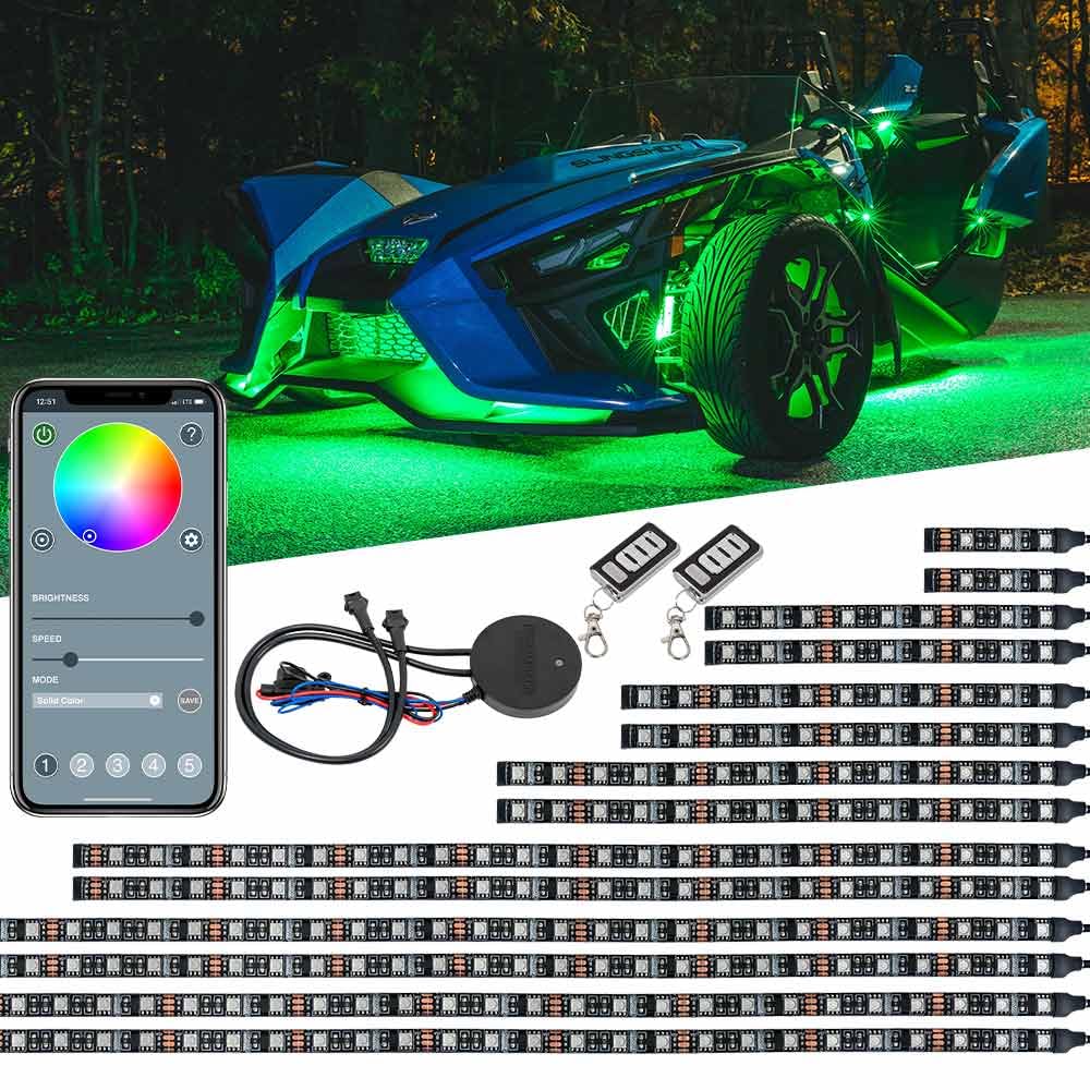 LEDGlow 20-Piece Bluetooth LED Underbody Lighting Kit - 16 Million Colors, Smartphone App Control, Brake Light Feature, Waterproof - Compatible with Polaris Slingshot & Other Vehicles - Perfect for Car Shows, Night Cruising & Customization
