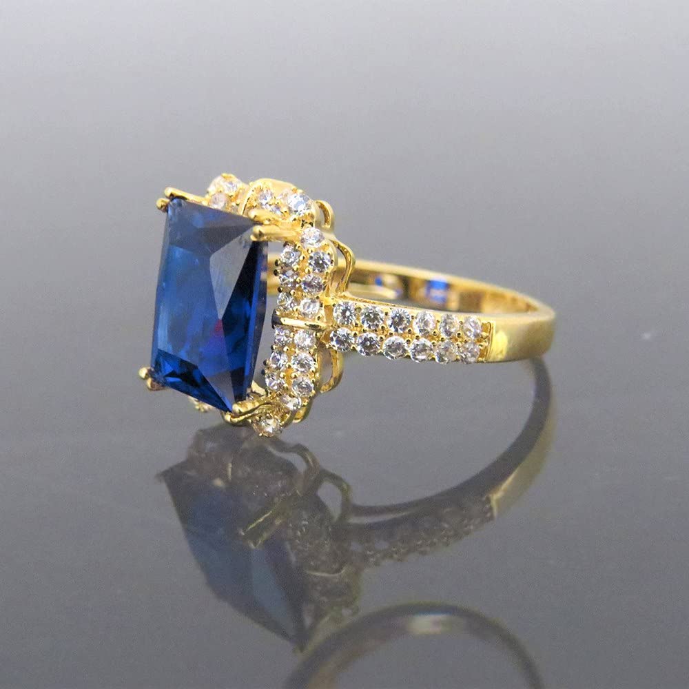 BeBold 2 Carat Radiant Cut Lab-Created Blue Sapphire Engagement Ring for Women - 14K Yellow Gold Plated Solitaire Ring - Perfect for Proposals, Anniversaries & Special Occasions