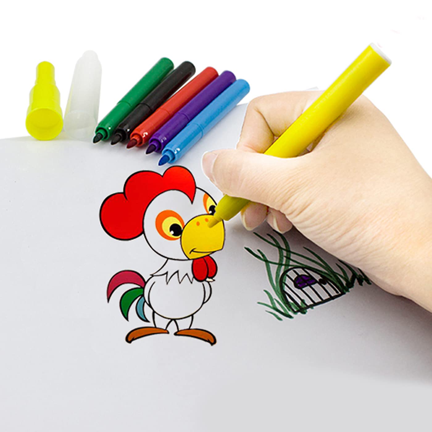 Ekan 6-Piece Color Spray Blow Pens Set with 3 Stencils - Fun Drawing Arts & Crafts Kit for Kids, Perfect for School Stationery, Birthday Party Favors & Creative DIY Projects