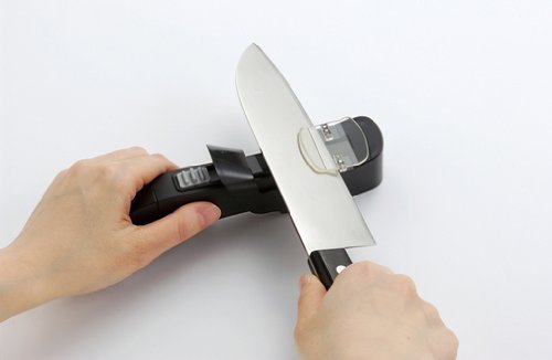 Kyocera SS-30 Premium Electric Knife Sharpener - Stainless Steel, Titanium & Steel Blade Sharpening - Includes Ceramic Whetstone & Guide - Perfect for Kitchen Cutlery, Scissors, Gardening Tools & Sickles - Powered by 2 AA Batteries (Not Included) - Ideal for Home Chefs, Gardeners & DIY Enthusiasts