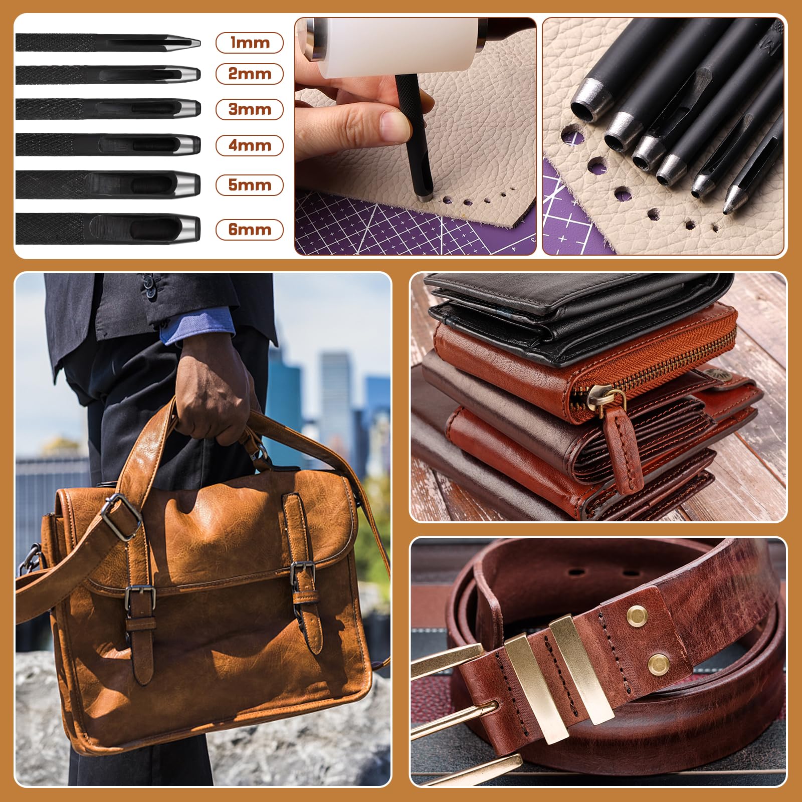 Jupean 458-Piece Leather Crafting Kit - Professional Leather Working Tools & Supplies with Instruction Book, Tool Holder, Stamps Set, Prong & Hollow Punches - Perfect for DIY Leather Projects, Belt Making, Wallet Crafting & Leather Repair