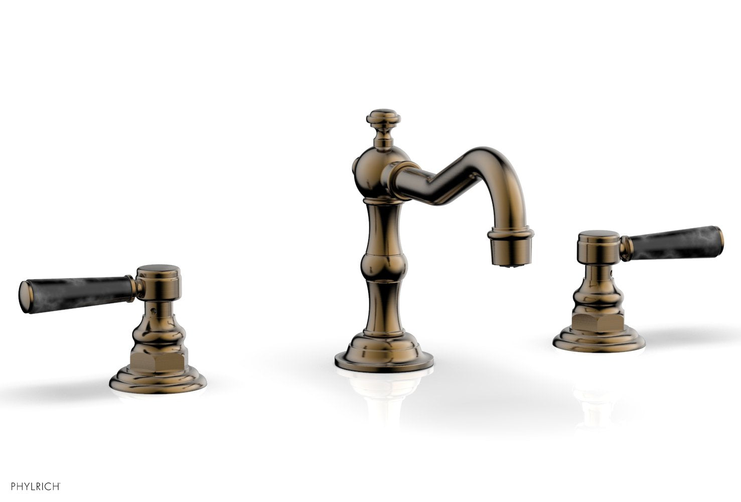 HENRI Widespread Bathroom Faucet with Black Marble Lever Handles - Model 161 03 | Elegant Sink Faucet for Modern Bathroom Vanity, Powder Room & Guest Bath Decor