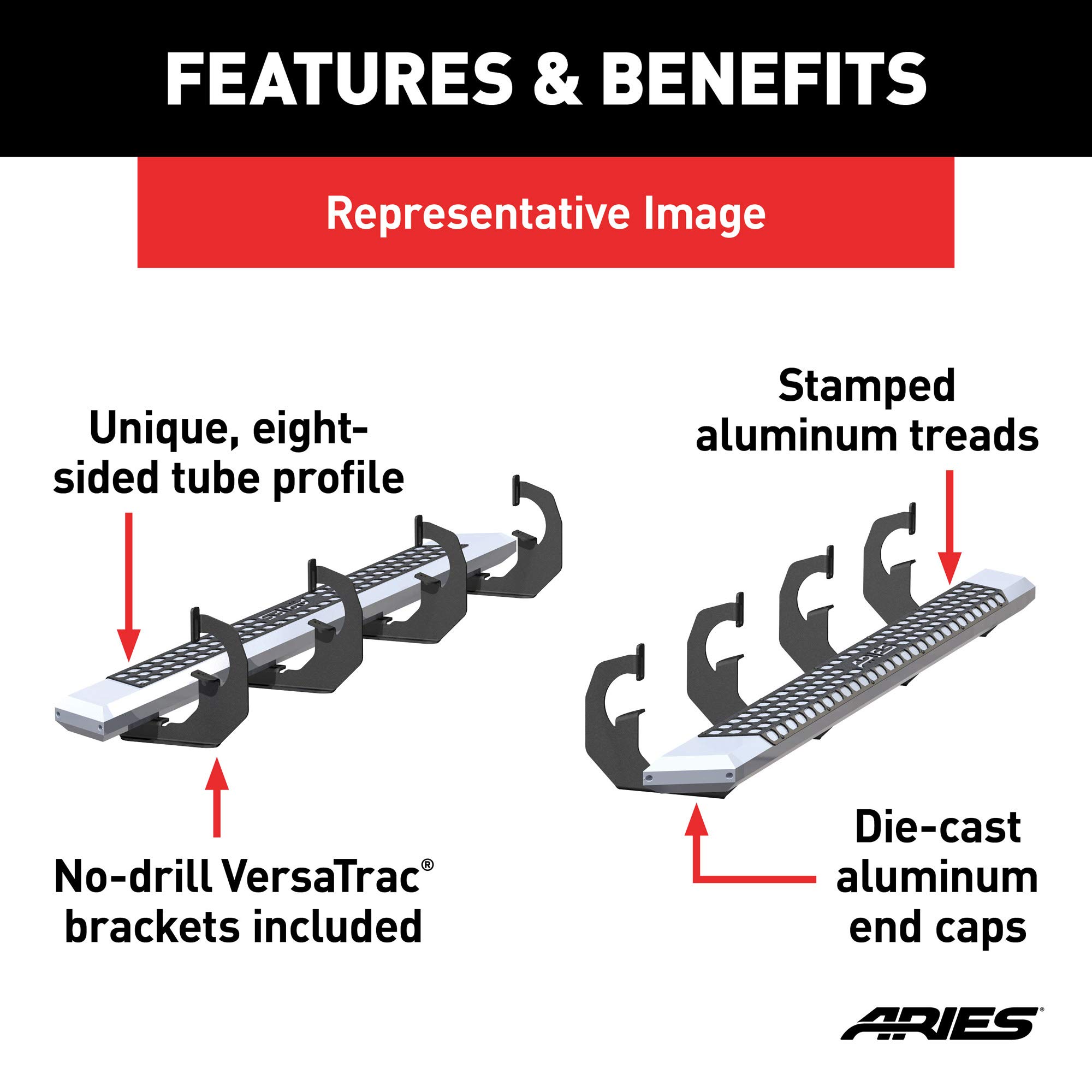 ARIES 2555053 AdvantEDGE Chrome Aluminum 75-Inch Running Boards for Dodge Durango - Heavy Duty Side Steps for Truck & SUV Access, Off-Road Protection & Stylish Upgrade
