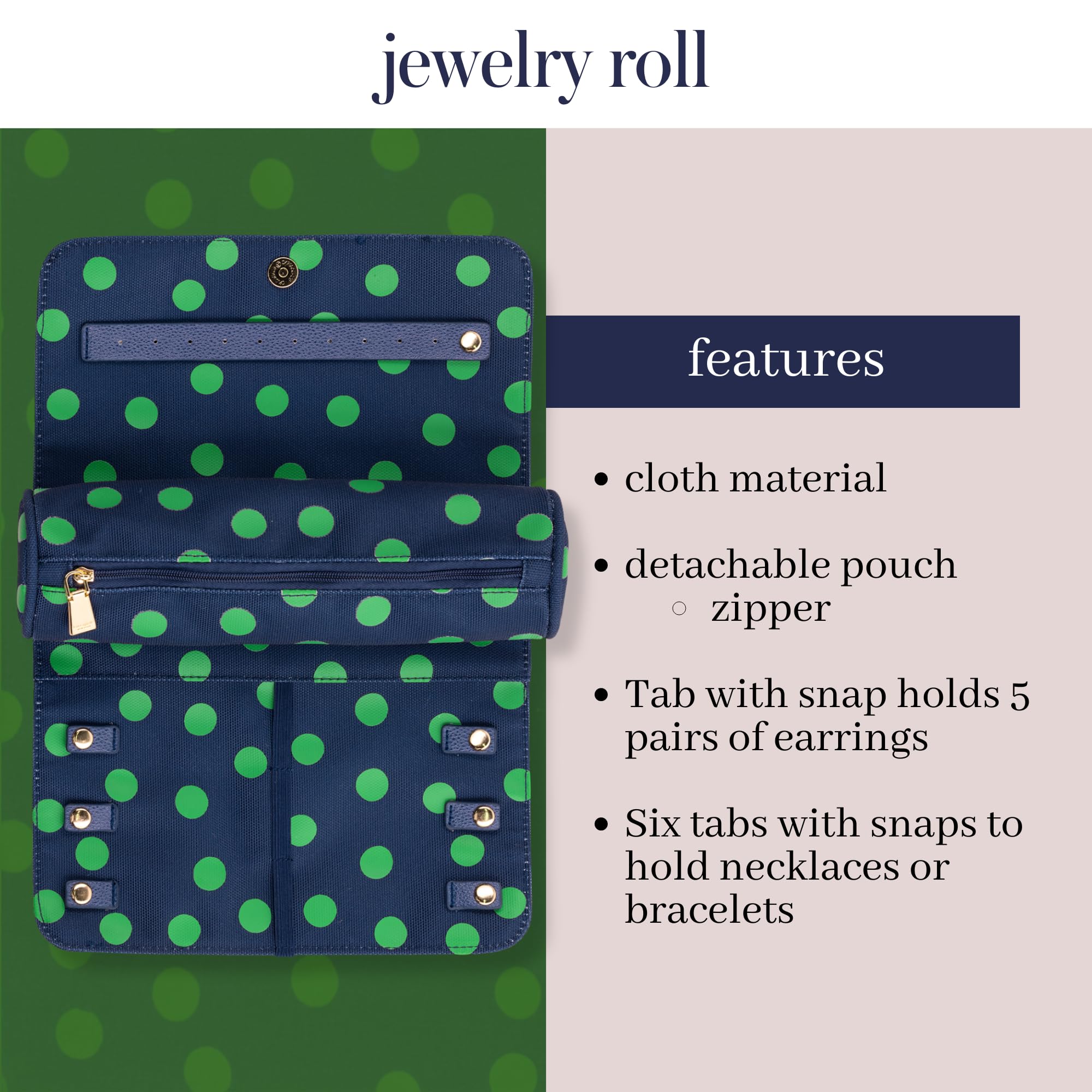 Kate Spade New York Jewelry Organizer Travel Case - Stylish Fabric Box for Women, Compact Jewelry Roll Holds Necklaces, Rings & Bracelets - Perfect for Travel, Gifts & Home Storage (Sonnet Dot Design)