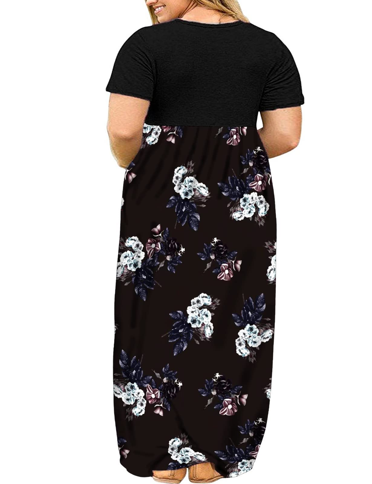 Kancystore Plus Size Women's Short Sleeve Maxi Dress with Pockets - Loose Fit Casual Summer Dress for Beach, Vacation & Everyday Wear