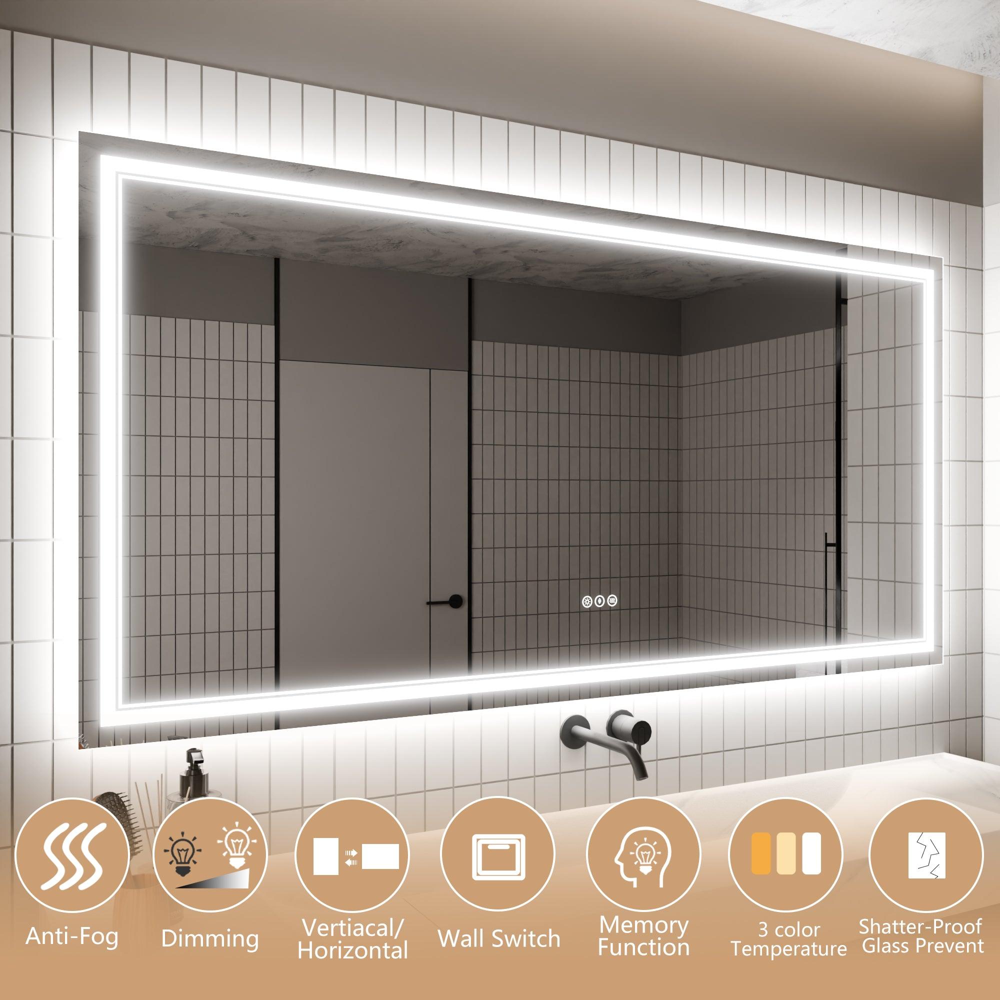 Anti-Fog LED Bathroom Mirror with Dimmable Backlit & Touch Switch - GlareGuard Illuminated Vanity Mirror for Makeup, Shaving & Home Decor
