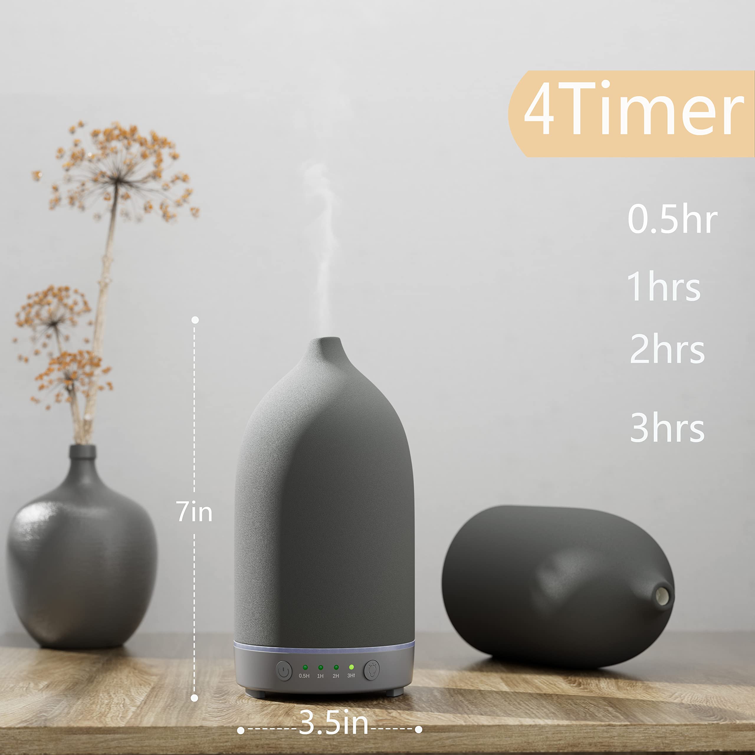 Aromatherapy Essential Oil Diffuser with 9 Color Changing LED Mood Lights & 4 Timer Settings - Ultrasonic Cool Mist Humidifier for Home, Office, Yoga, Spa (Grey)