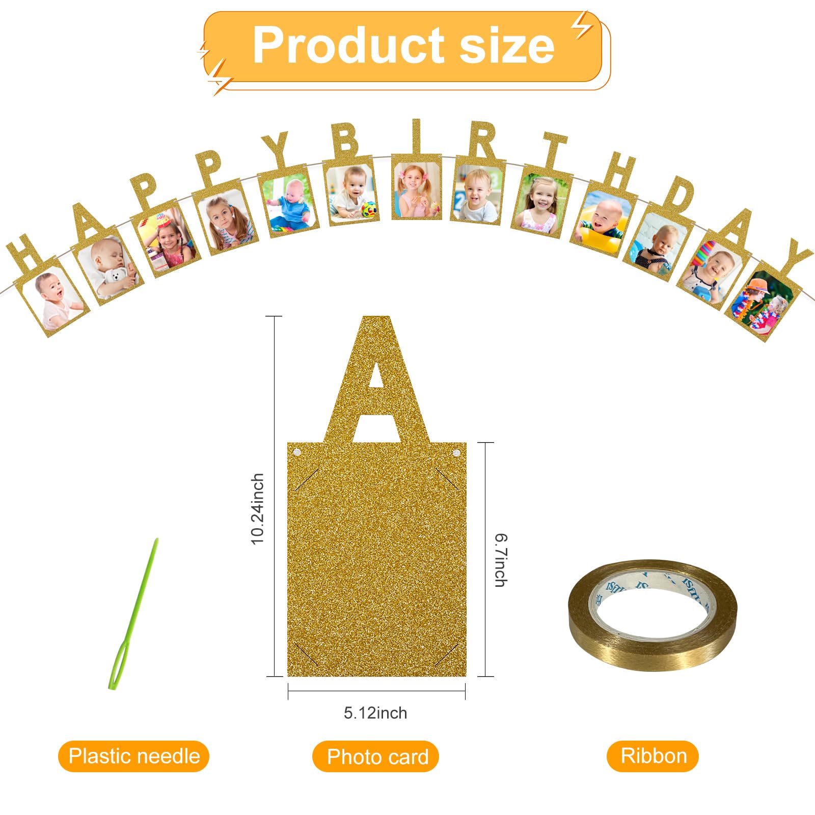 Golden Happy Birthday Photo Banner - Milestone Party Decor for Kids & Adults - Perfect for Birthday Celebrations, Anniversaries & Special Events