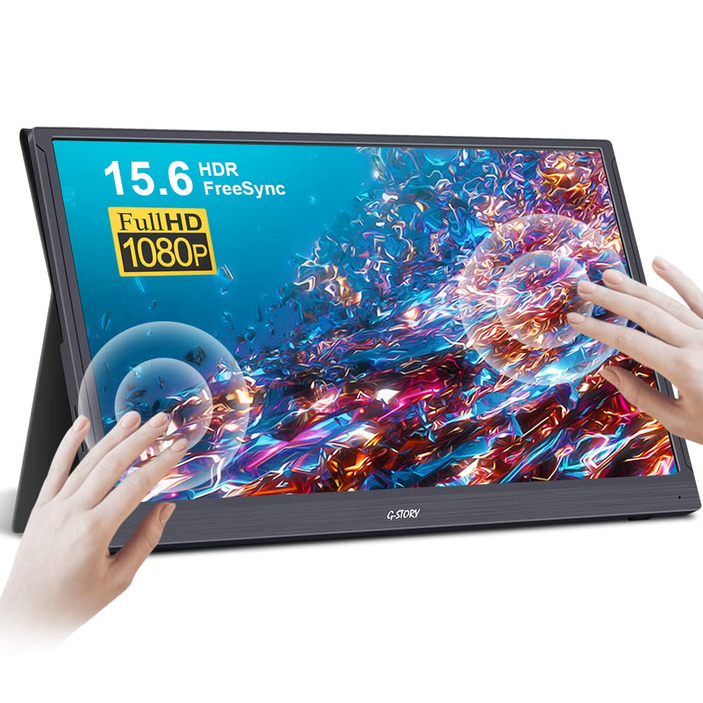 G-STORY 15.6 Inch Portable Touch Screen Monitor - Full HD 1080P IPS Display, USB-C Gaming Monitor with HDR, FreeSync, Built-in Speakers & Mini HDMI - Compatible with PS5, PS4, Xbox Series, Nintendo Switch, Laptop, PC, Mac & Smartphones - Perfect for Gaming, Work & Entertainment On-The-Go