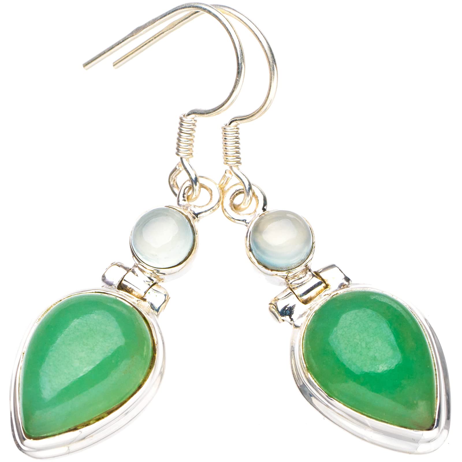 StarGems Natural Chrysoprase Chalcedony Handmade 925 Sterling Silver Earrings 1.75