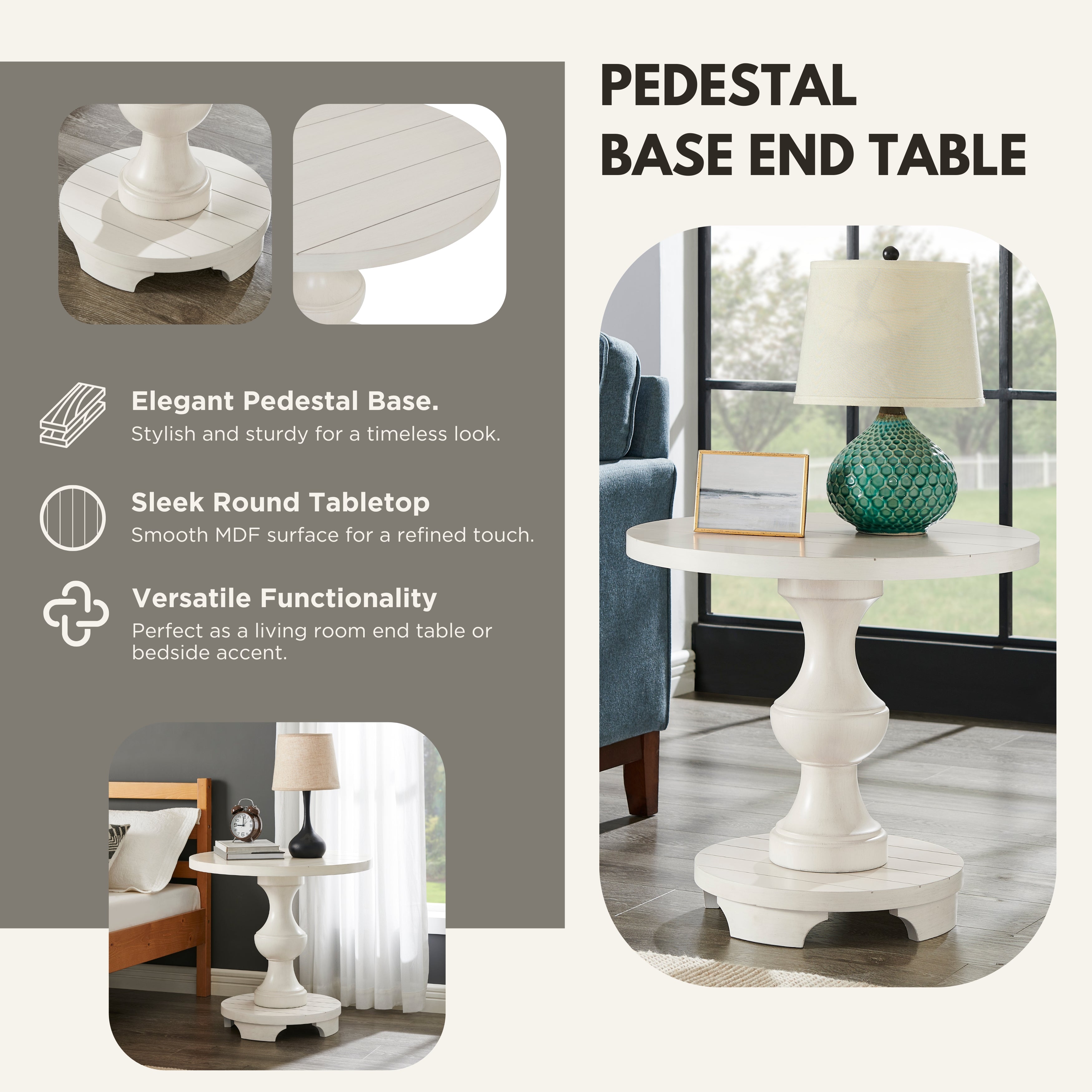 Roundhill Furniture Caesar Traditional Round Pedestal End Table - Classic Wood Side Table for Living Room, Bedroom & Office - Perfect for Coffee, Lamps & Decor