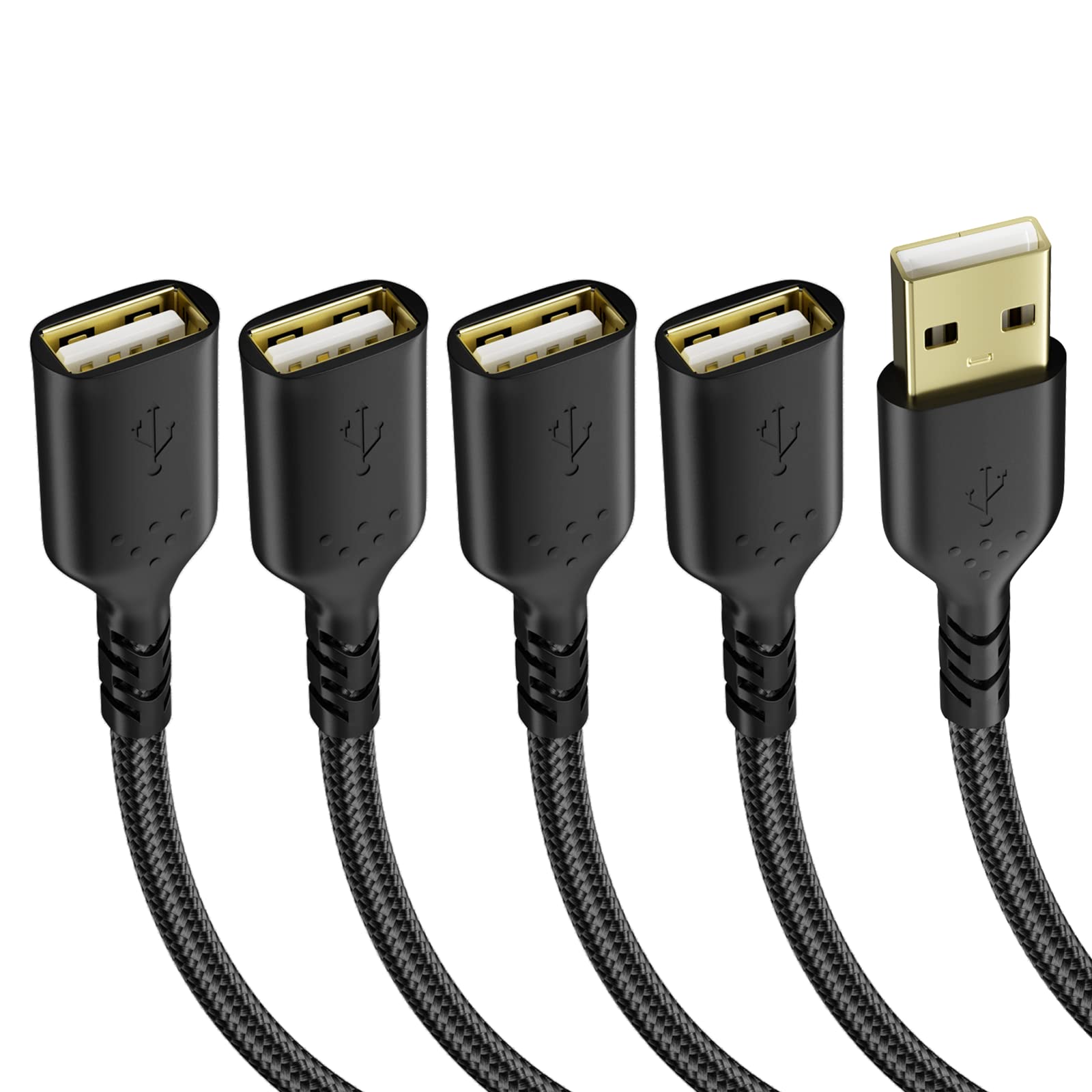 6FT USB 2.0 Extension Cable (4-Pack) - Male to Female USB A Extender Cord for High-Speed Data Transfer - Compatible with VR Headsets, PlayStation, Xbox, Printers, Keyboards & More - Perfect for Gaming Setups & Home Office Workstations
