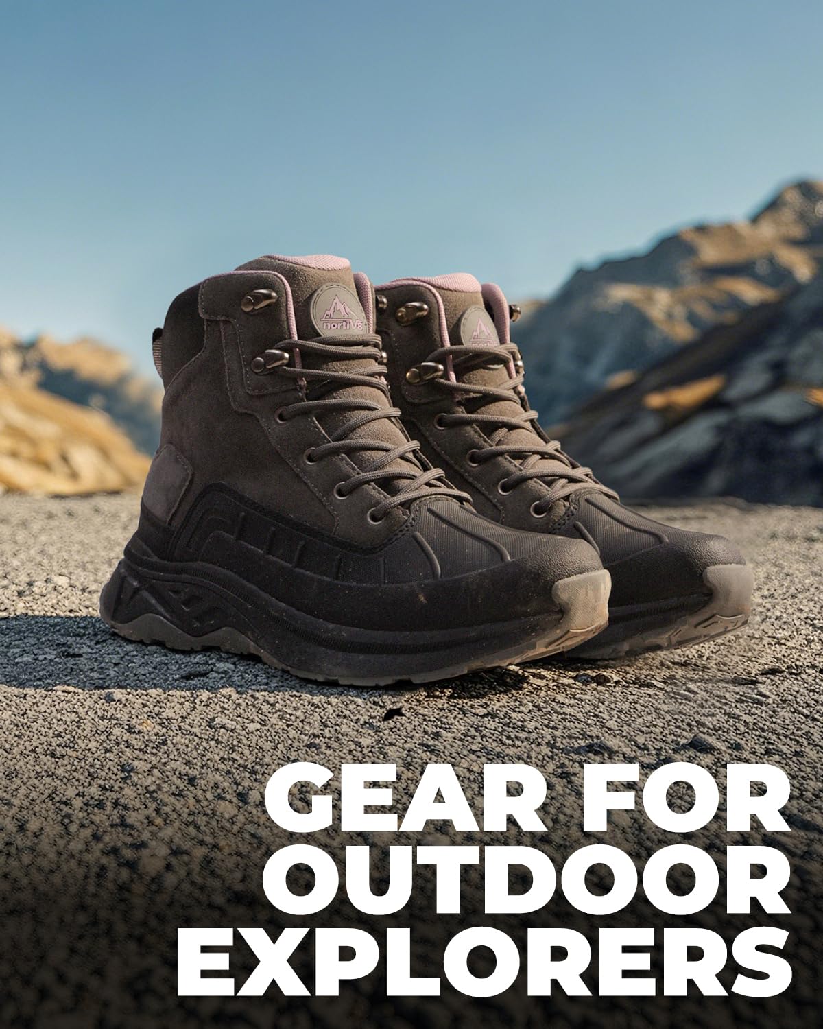 NORTIV 8 Women's Waterproof Hiking Boots - Lightweight Non-Slip Outdoor Trekking Shoes for Camping, Trail Walking & Mountain Climbing | All-Weather Comfort & Support