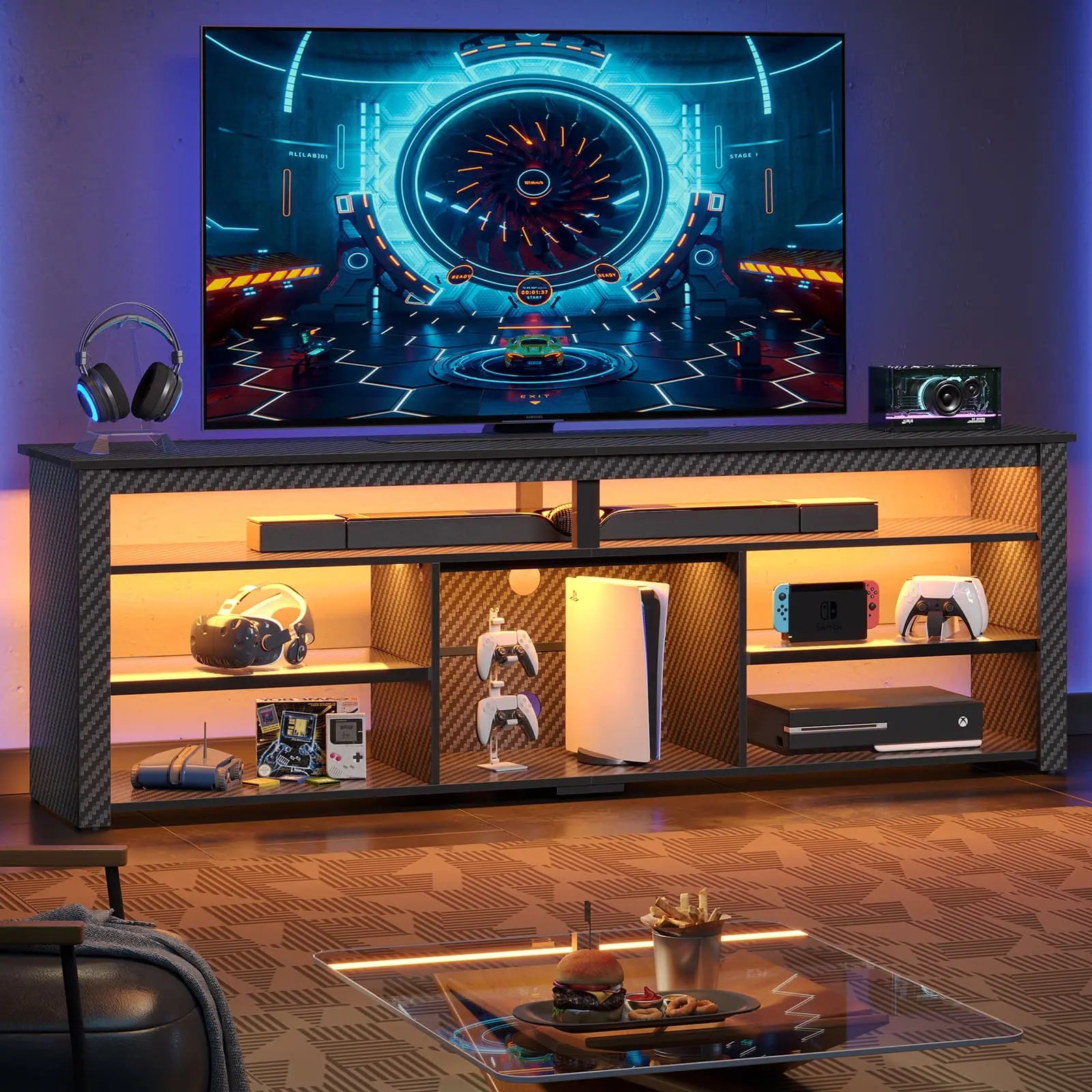 Bestier Tall LED TV Stand for 70/75/80 Inch TVs - Modern Entertainment Center with Storage Shelves - Perfect for Living Room, Bedroom & Home Theater Setup