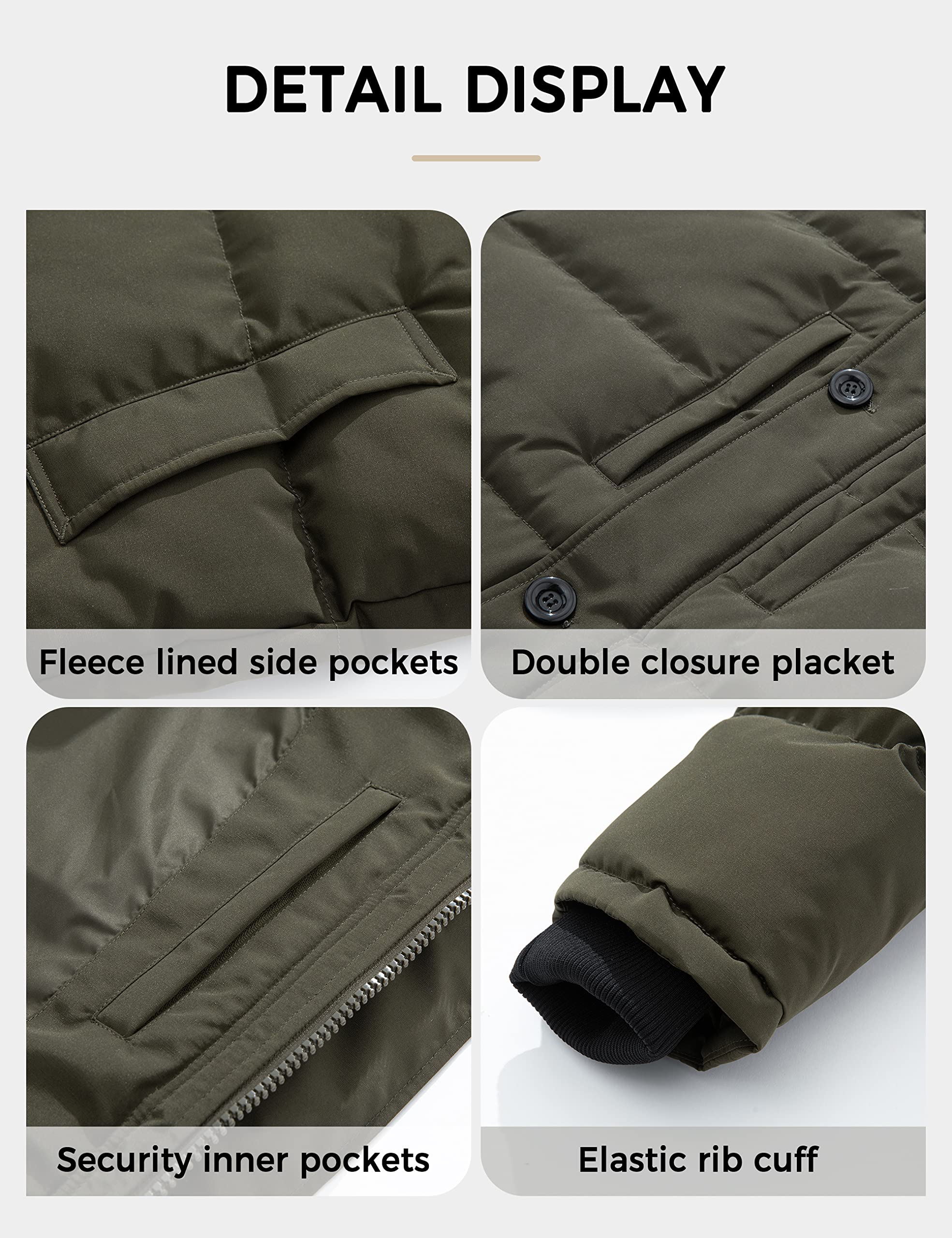 Soularge Men's Big & Tall Thick Padded Winter Parka Jacket with Detachable Hood - Warm Heavy Duty Coat for Snow, Hiking & Outdoor Activities