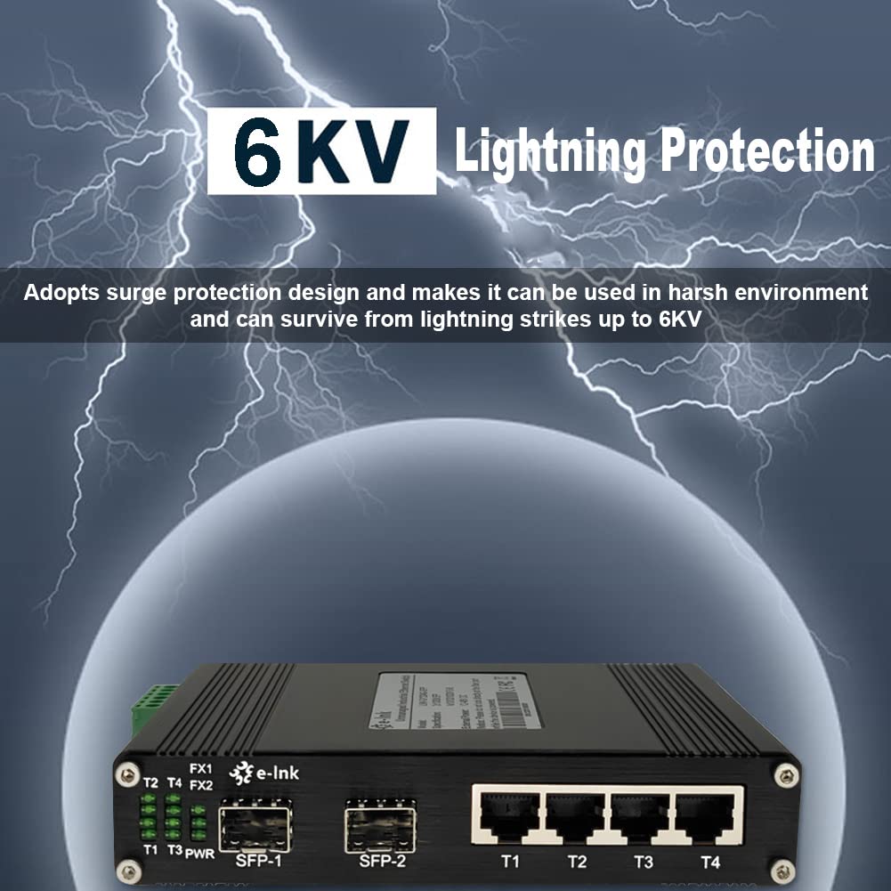Industrial 4-Port Gigabit Ethernet Switch | DIN-Rail Mountable | 10/100/1000Mbps Unmanaged Network Switch | 4x RJ45 + 2x SFP Fiber Ports | Rugged Design for Harsh Environments | Perfect for Factory Automation & Industrial Networking