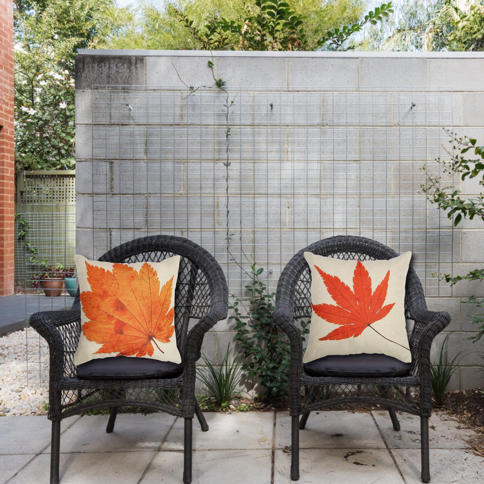 Fall Maple Leaf Pillow Covers 18x18 Inch - 2 Pack Autumn Decorative Linen Cushion Covers for Sofa, Couch, Bed & Car - Cozy Seasonal Home Decor for Thanksgiving & Halloween