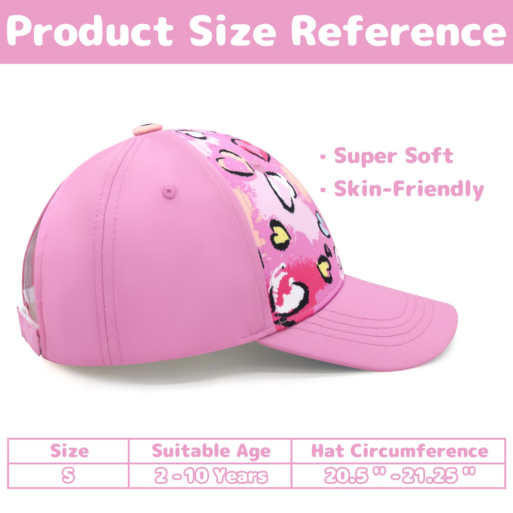 Girls Baseball Trucker Hat with Ponytail Hole - Adjustable Toddler & Kids Cap for Outdoor Sports, Playground, and Summer Activities