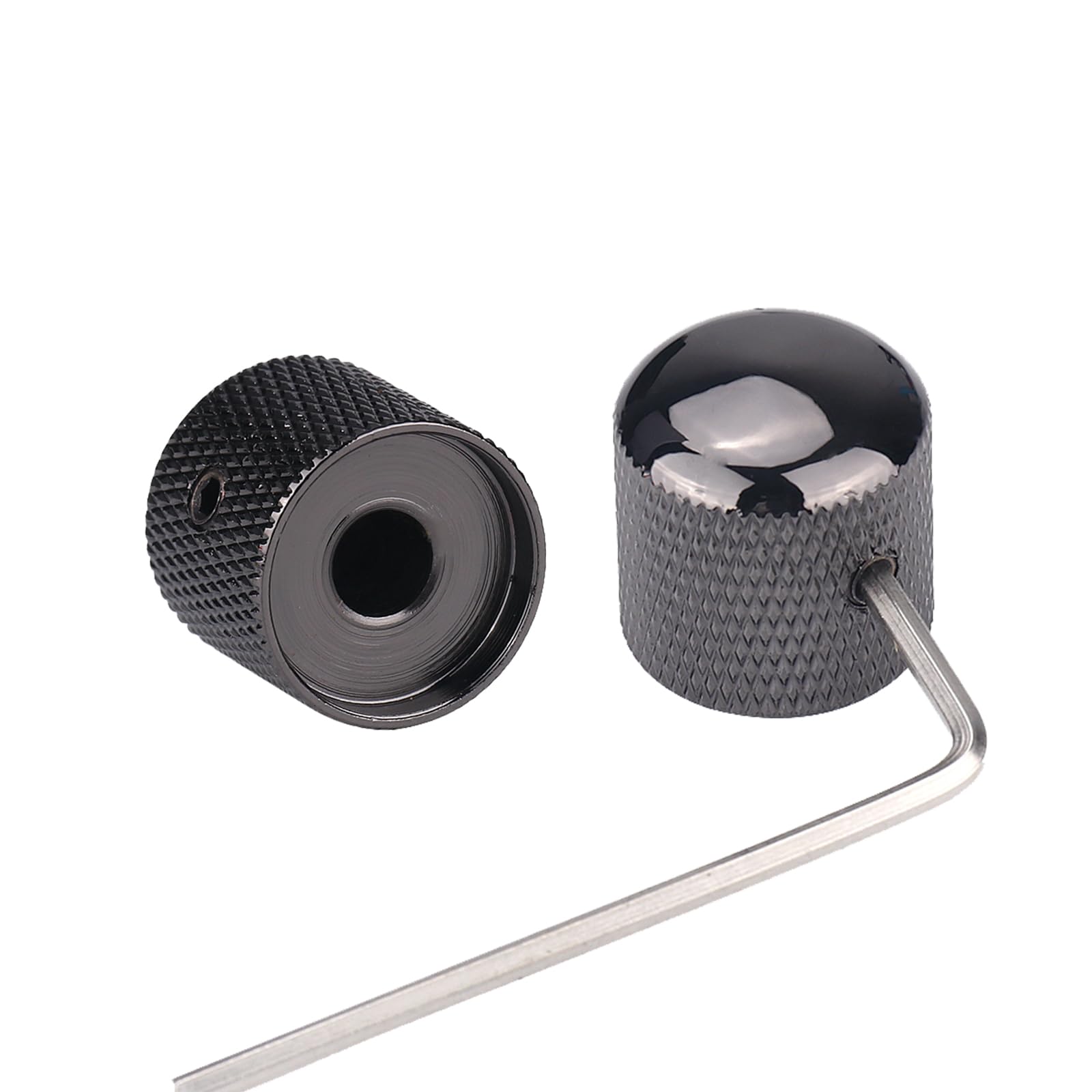 2Pcs Black Chrome Metal Electric Bass Guitar Knobs - Volume & Tone Control Dome Knobs with Wrench for Fender Telecaster & Gibson Les Paul - Perfect for Stage Performances & Studio Recording (Shine Black)