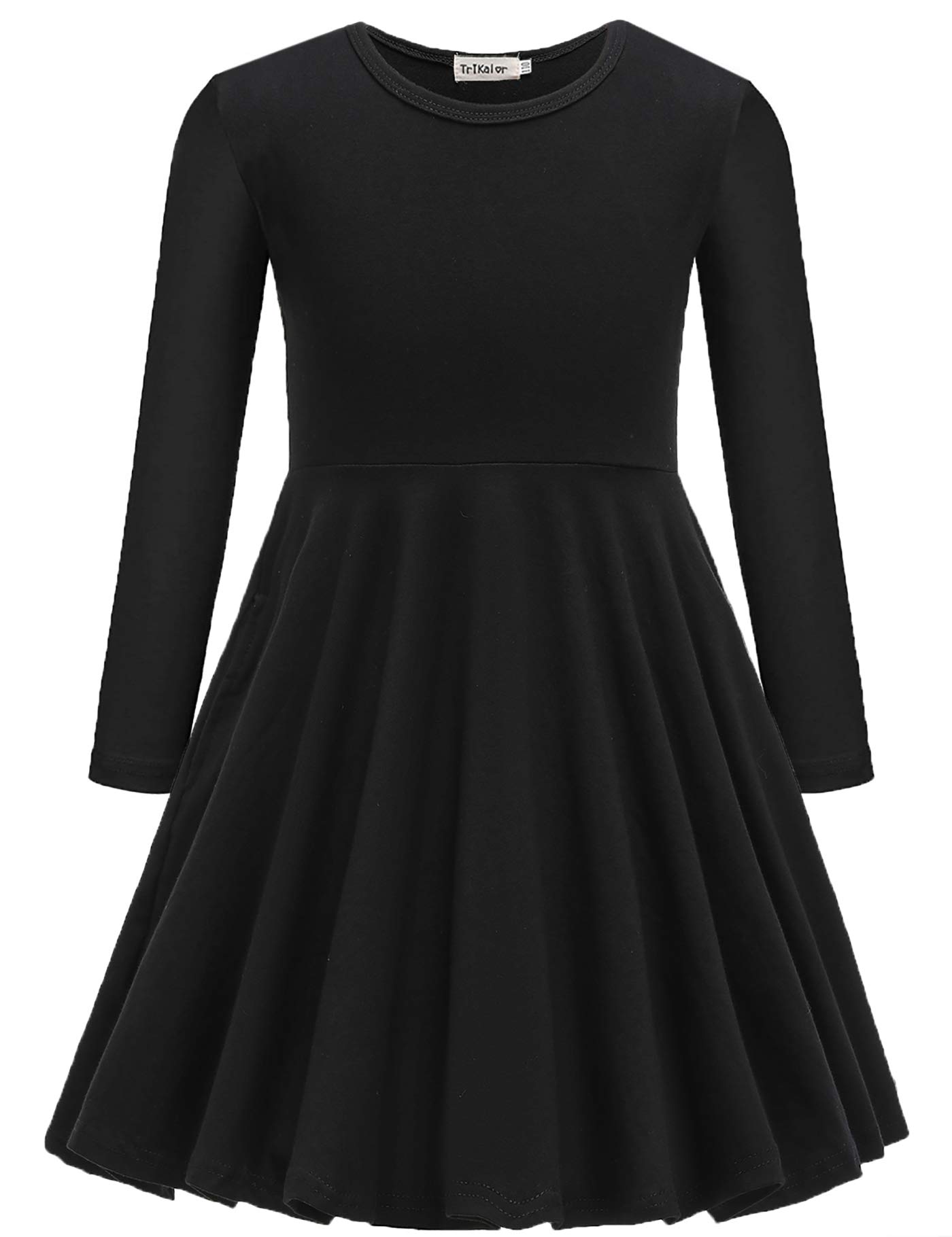 TriKalor Girls Short Sleeve Solid Color Skater Dress with Pockets - Casual Twirly Party Dress for Kids, Playdate & Birthday Outfits