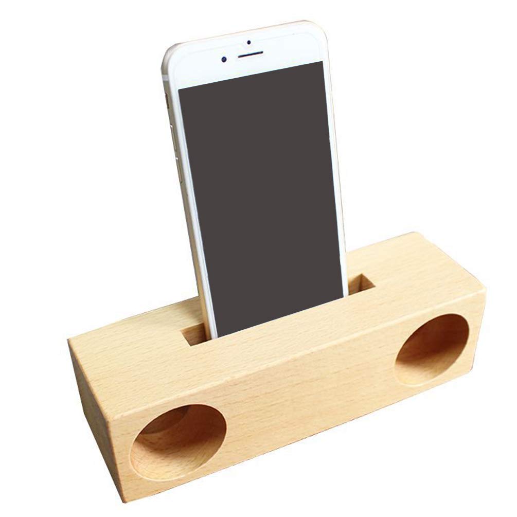 Premium Beech Wood Phone Stand with Built-in Speaker - Amplify Sound & Display Your Phone in Style - Perfect for Home, Office, and Desktop Organization