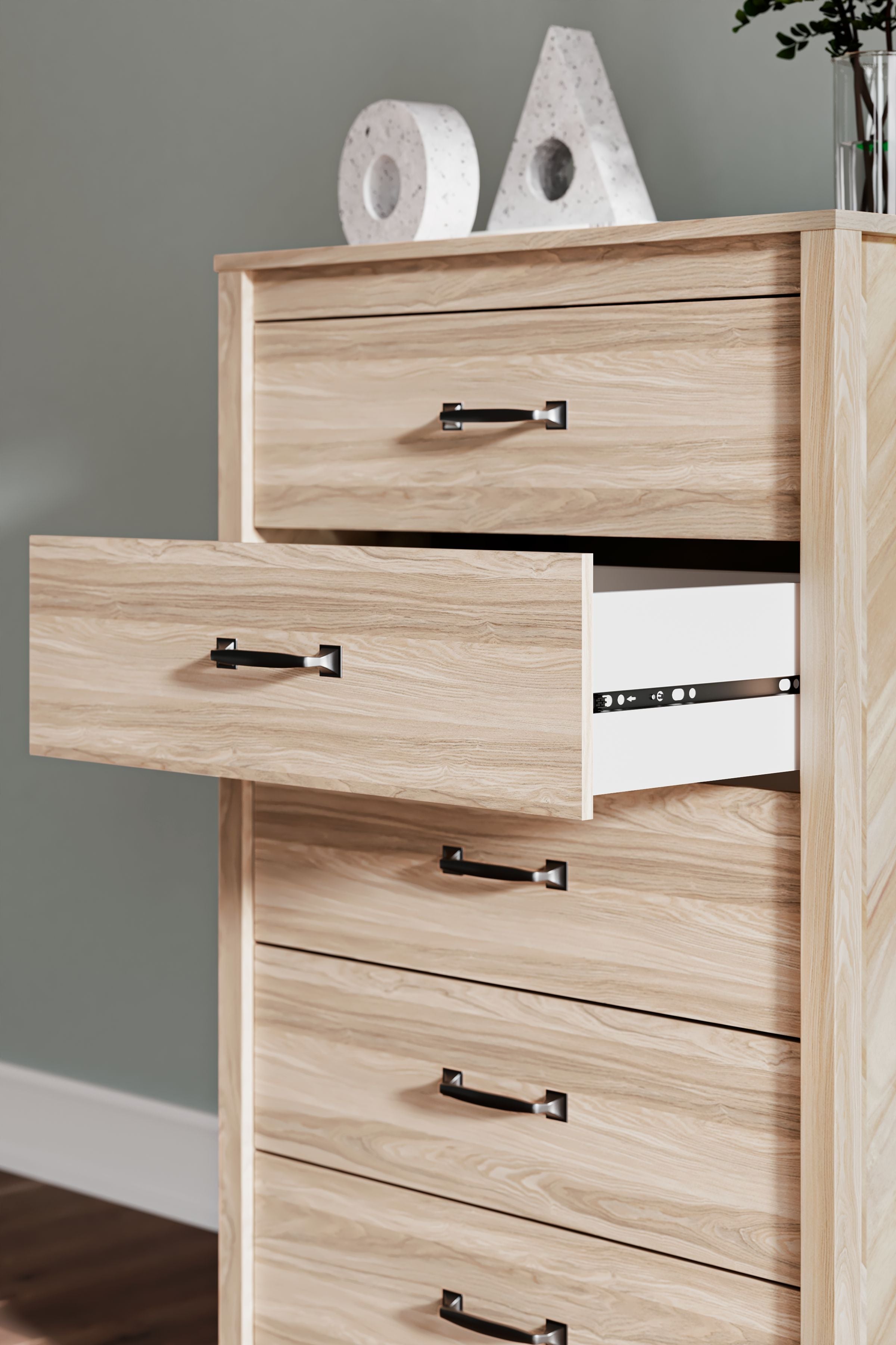 Battelle Tan 5-Drawer Chest - Modern Wooden Dresser for Bedroom, Living Room & Office Storage | Organize Clothes, Accessories & Home Essentials