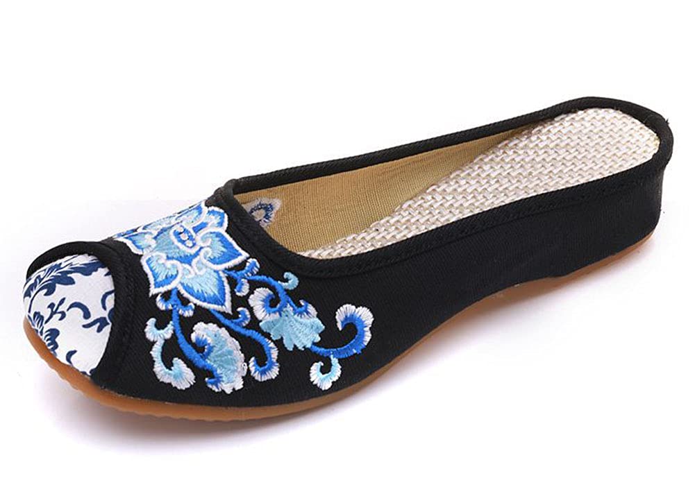 XLH Lotus Pattern Retro Embroidered Slippers - Women's Vintage Chinese Hanfu Shoes for Cosplay, Home Comfort & Cultural Events | Traditional Asian Style House Shoes