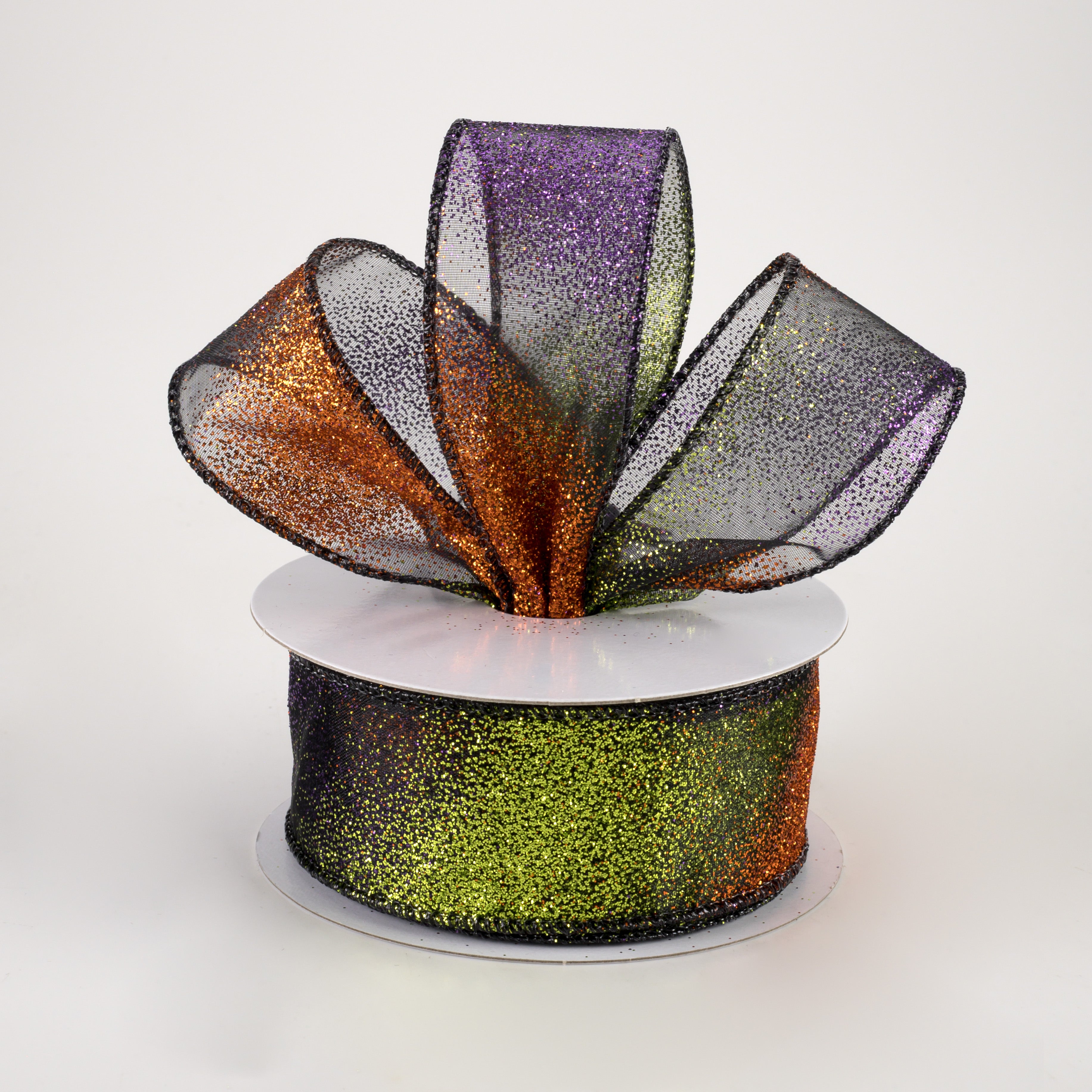 1.5 Inch Glitter Ombré Sheer Ribbon - Purple, Lime & Orange Gradient Decorative Ribbon (10 Yards) for Gift Wrapping, Party Decorations, DIY Crafts & Scrapbooking