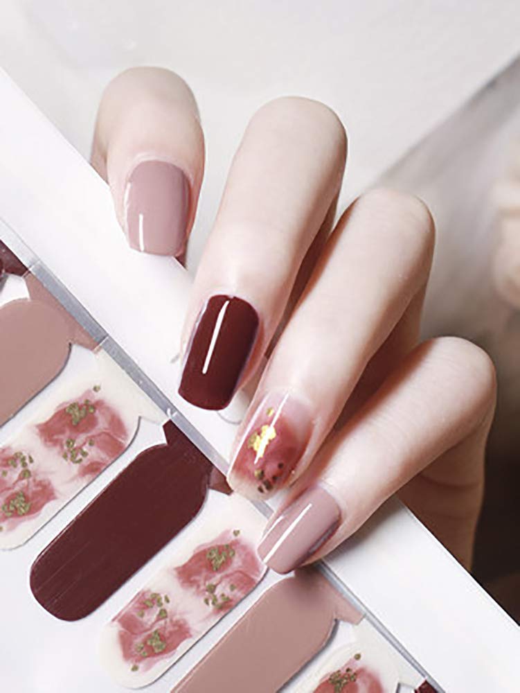 22PCS Double-Ended Nail Polish Strips - 100% Real Nail Polish Sheets with Shimmer Finish (Caramel Brown) | Nail Wraps & Patches for DIY Manicure at Home, Salon, Party & Special Occasions