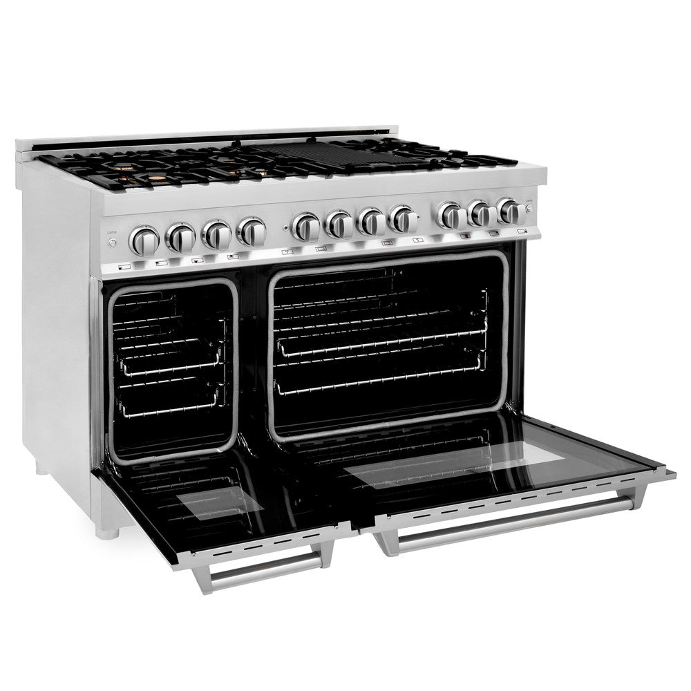 ZLINE 48-inch 6.0 cu. ft. Stainless Steel Dual Fuel Range with Gas Cooktop & 2 Electric Ovens - Brass Burners (RA BR 48) for Professional Home Kitchens & Gourmet Cooking