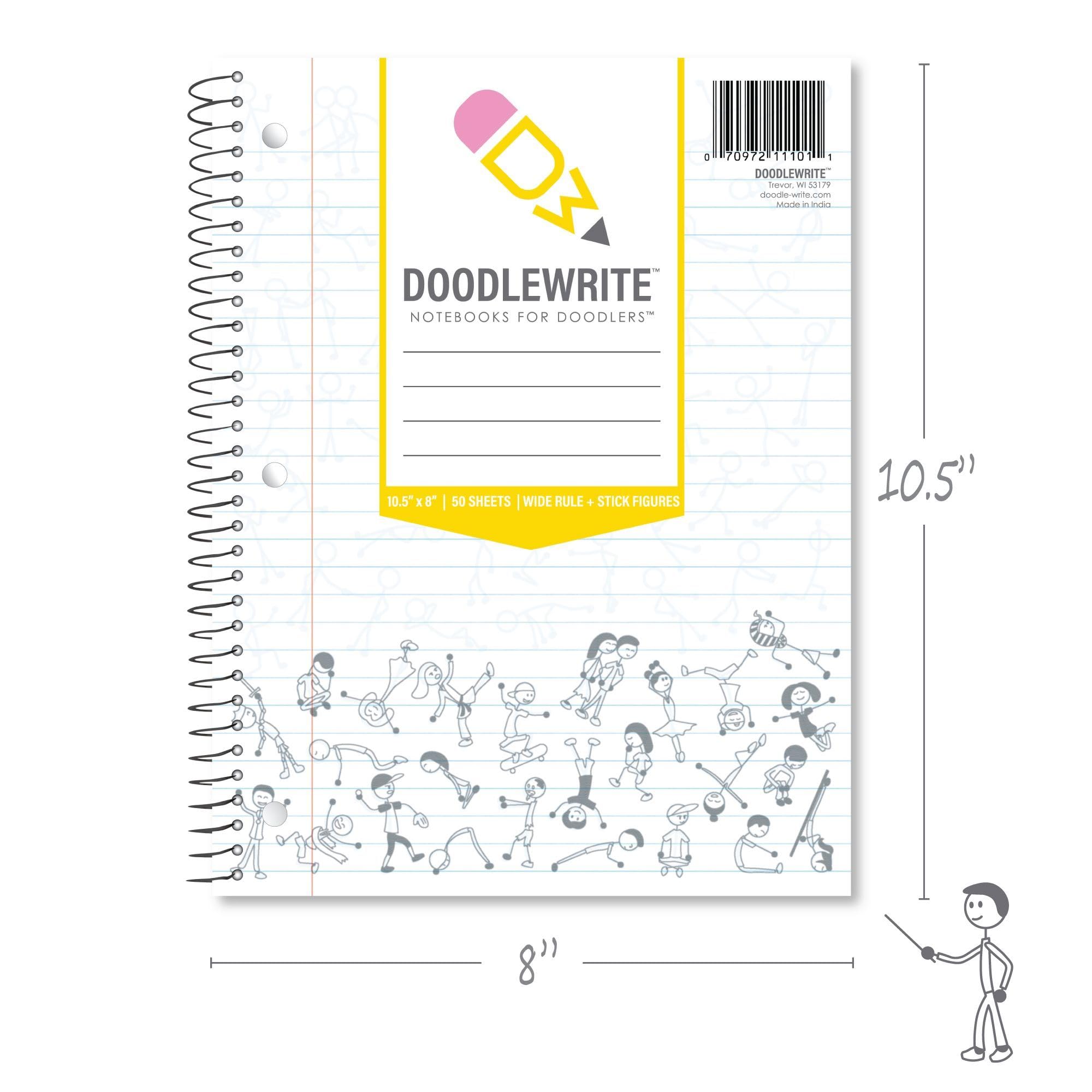 Premium Wide Ruled Spiral Notebook with Doodle Prompts - 10.5