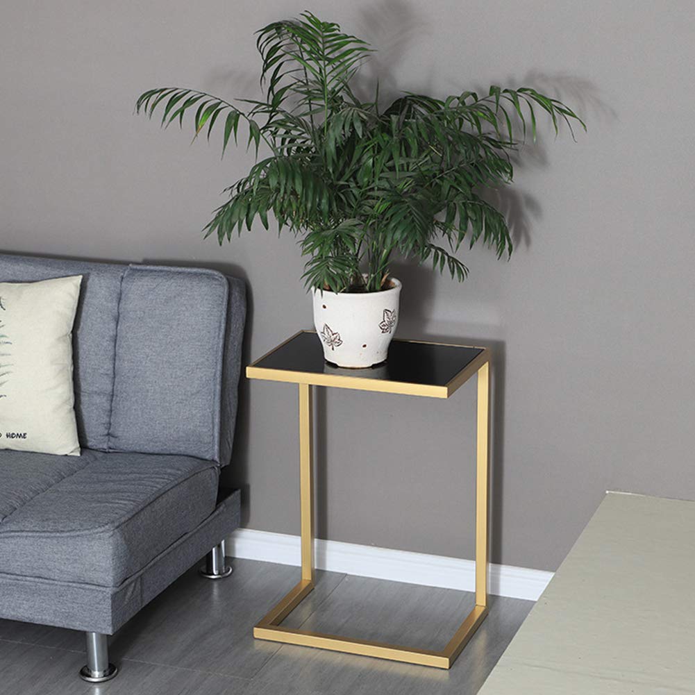 25in Sofa Side Table Snack Table - C-Shaped End Table with Tempered Glass Top, Sturdy Wrought Iron Frame - Portable Laptop Desk for Living Room, Bedroom, Office & Dorm - Perfect for Snacking, Reading & Working from Home