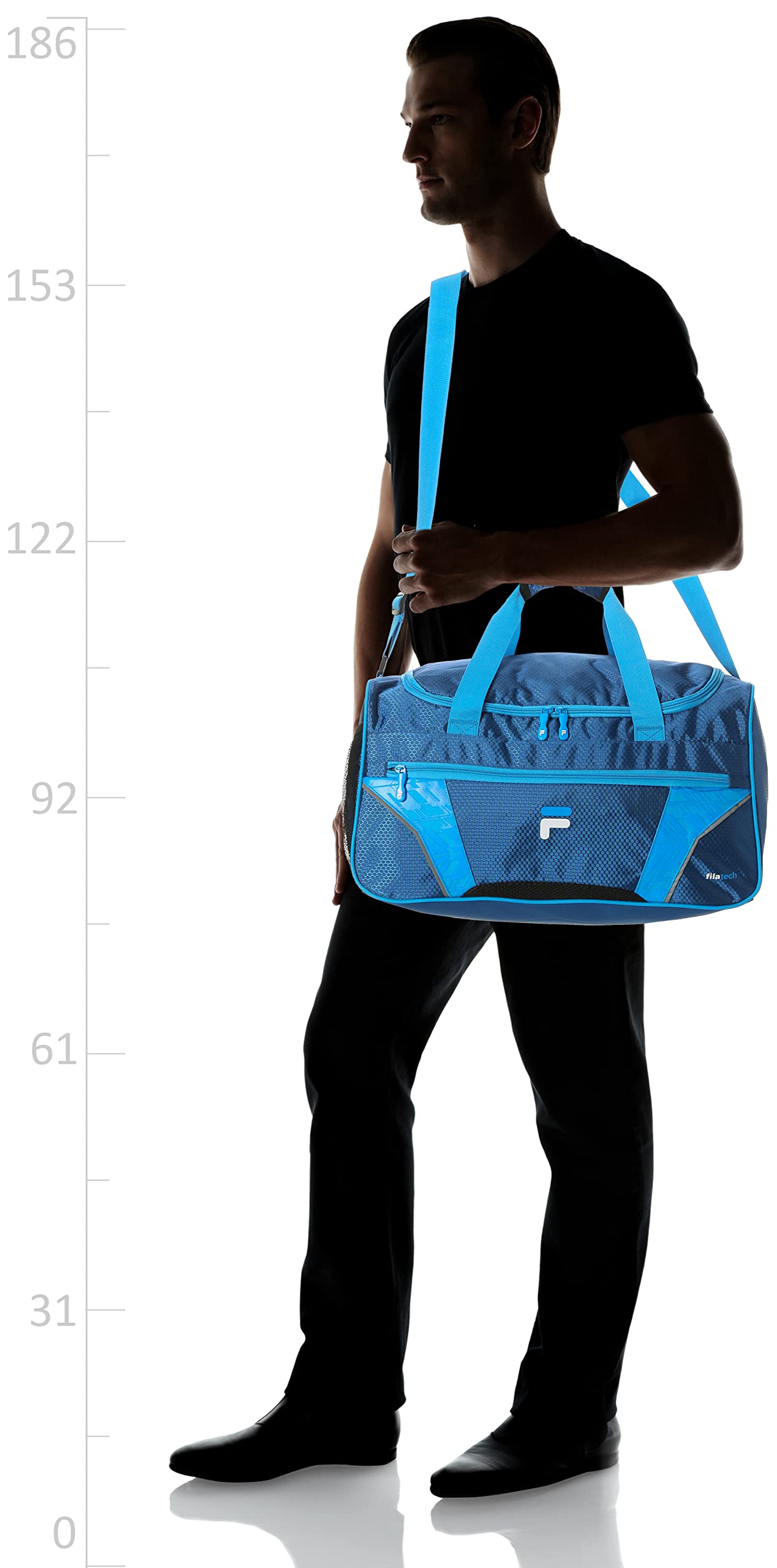 Fila Drone SM Travel Gym Sport Duffel Bag - Water-Resistant Nylon Carryall for Men & Women - Perfect for Gym, Workout, Travel & Sports - Navy/Blue, One Size